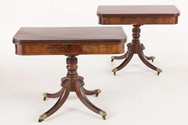 Pr American Classical Mahogany Card Tables, c. 1820