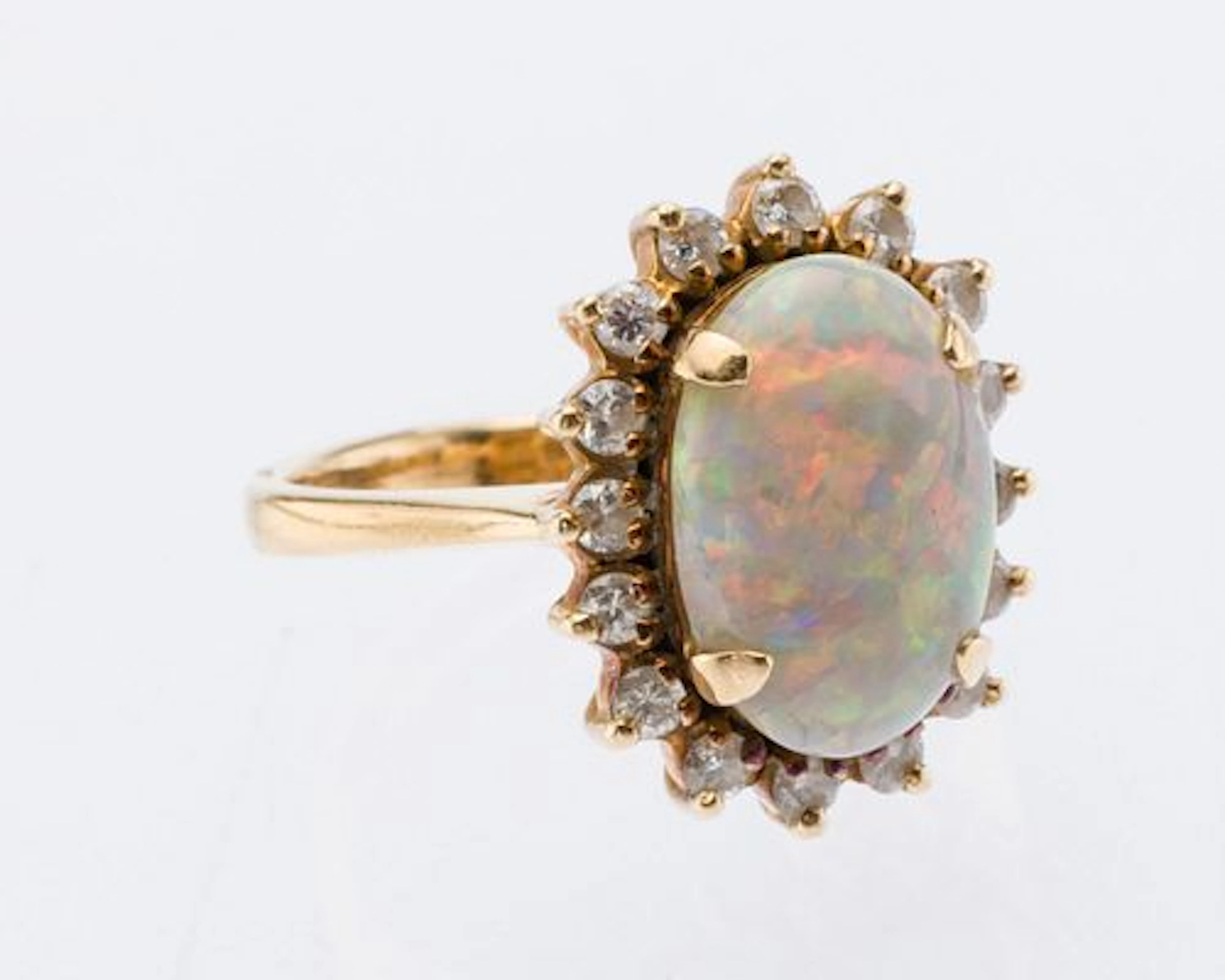 14K Gold, Opal and Diamond Ring, Size 4