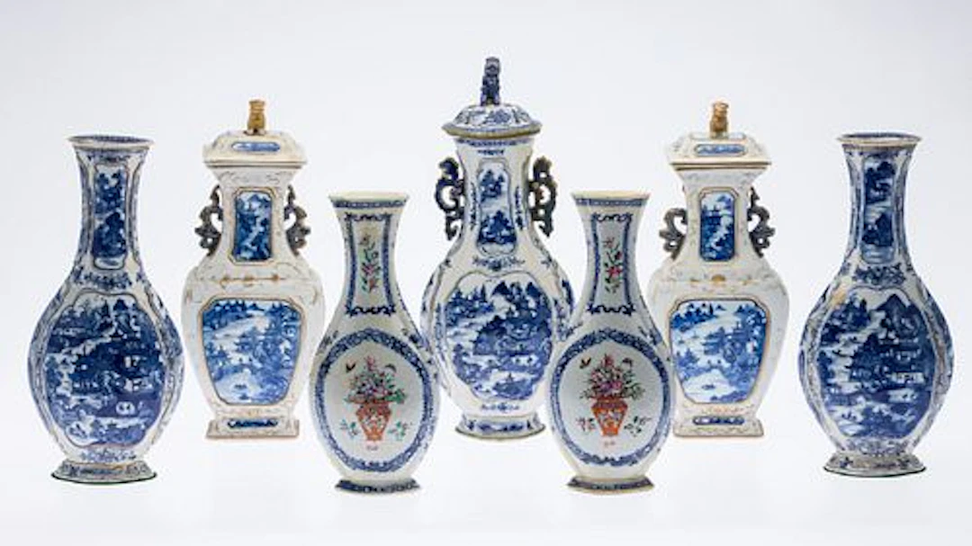 7 Chinese Export Blue & White Vases, 18th C