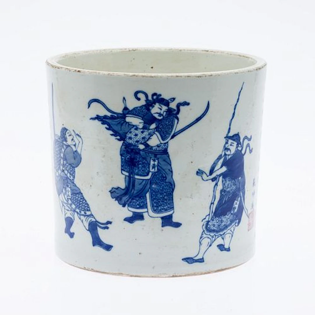 Chinese Blue and White Figural Brush Pot
