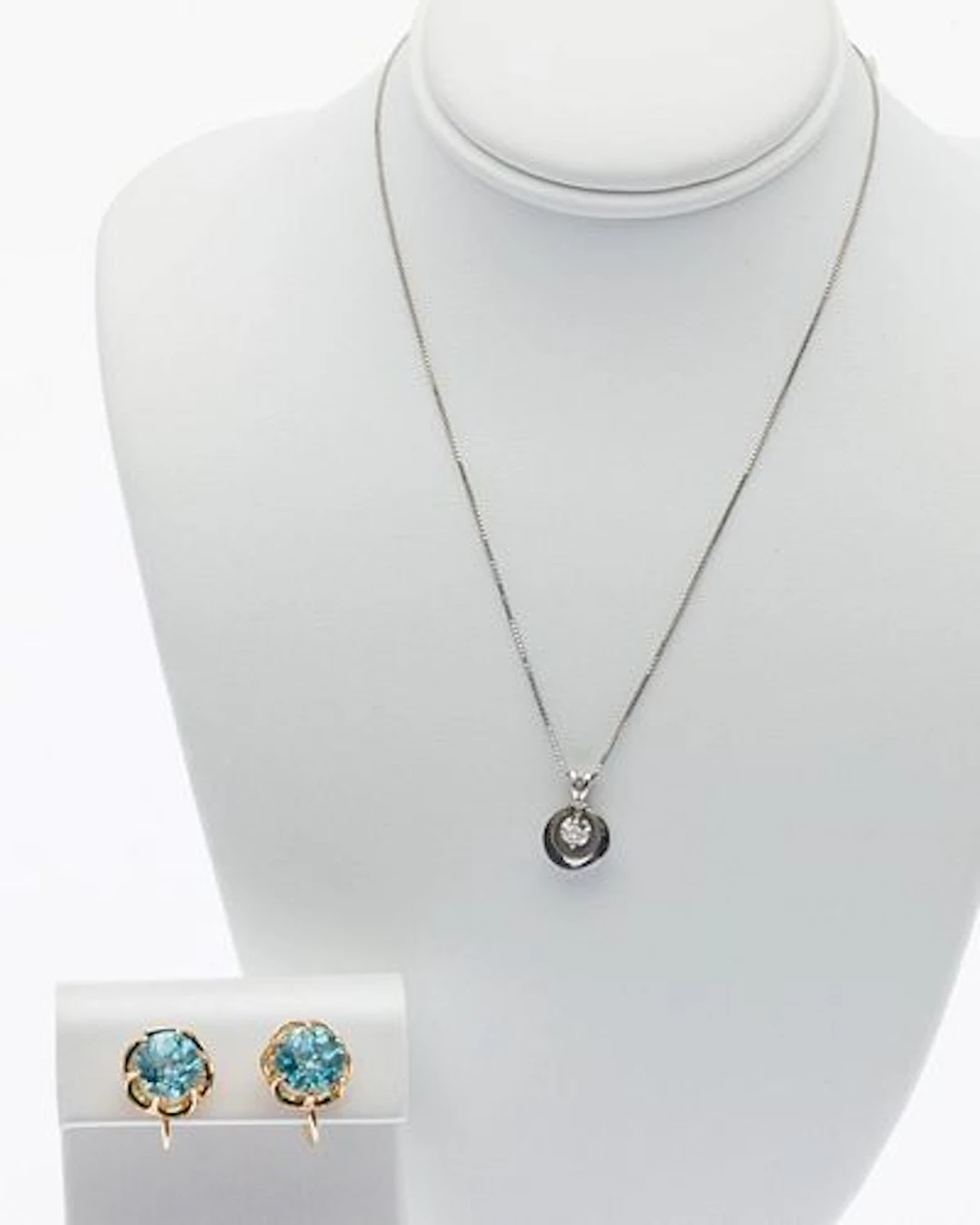 14K Gold & Topaz Earrings & 14K and Diamond Necklace