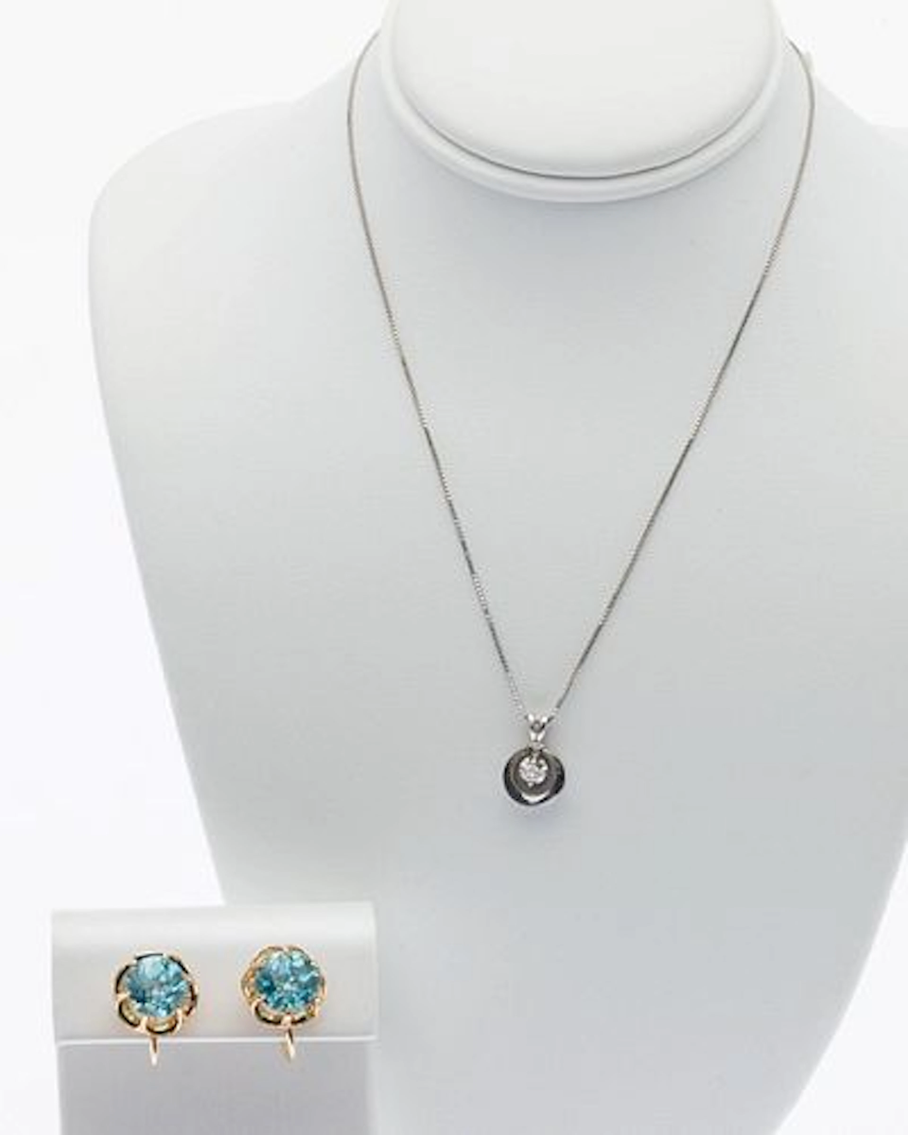 14K Gold & Topaz Earrings & 14K and Diamond Necklace