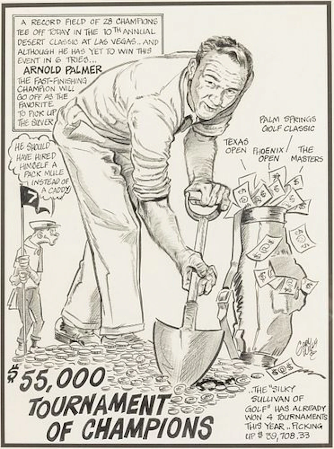 Carl Willis, Arnold Palmer Cartoon, Marker on Paper