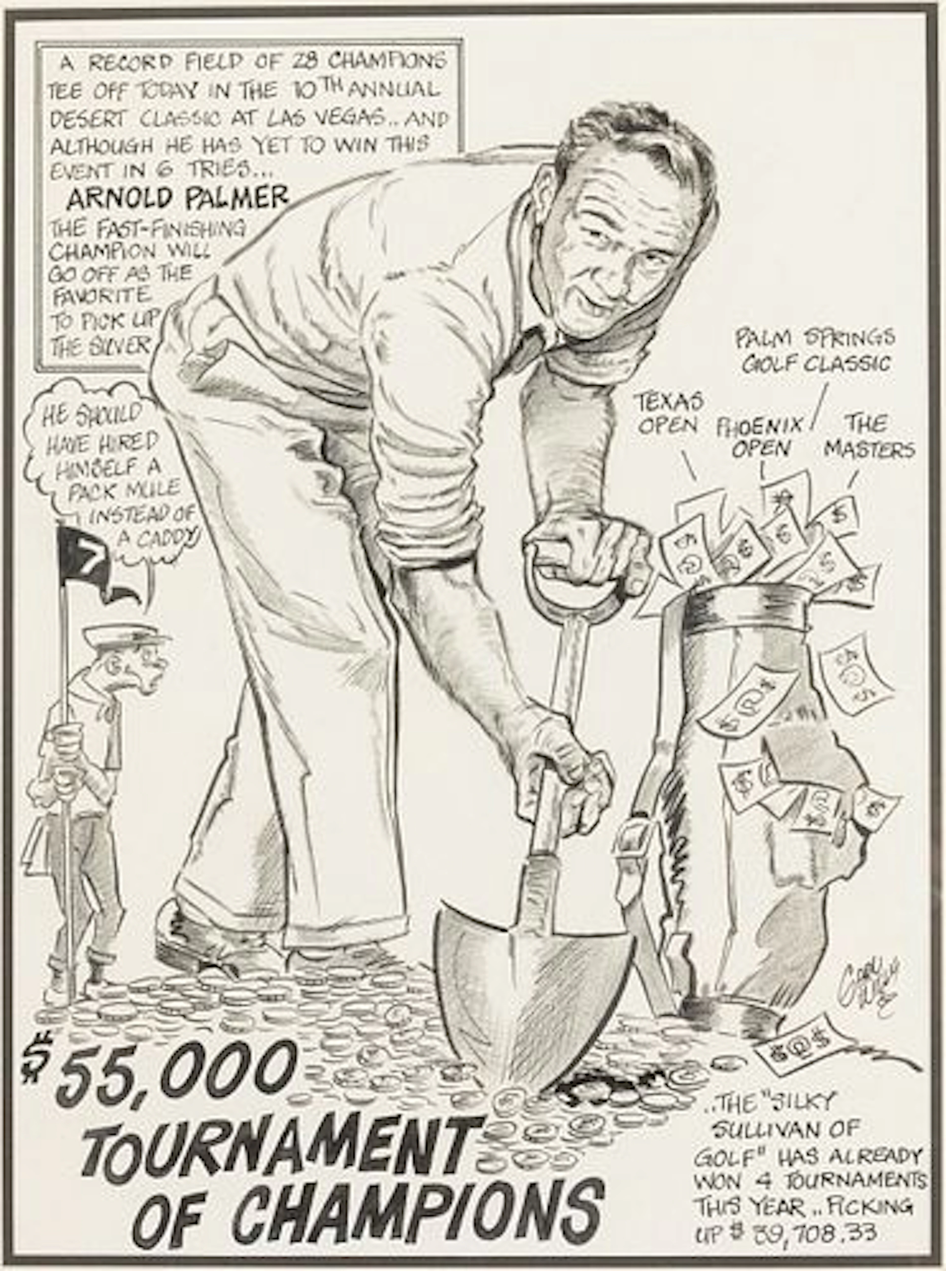 Carl Willis, Arnold Palmer Cartoon, Marker on Paper