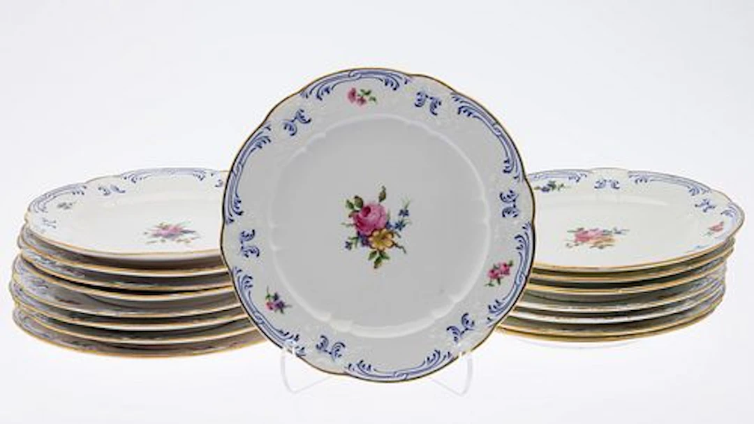 Set of 16 Sevres Floral Porcelain Plates