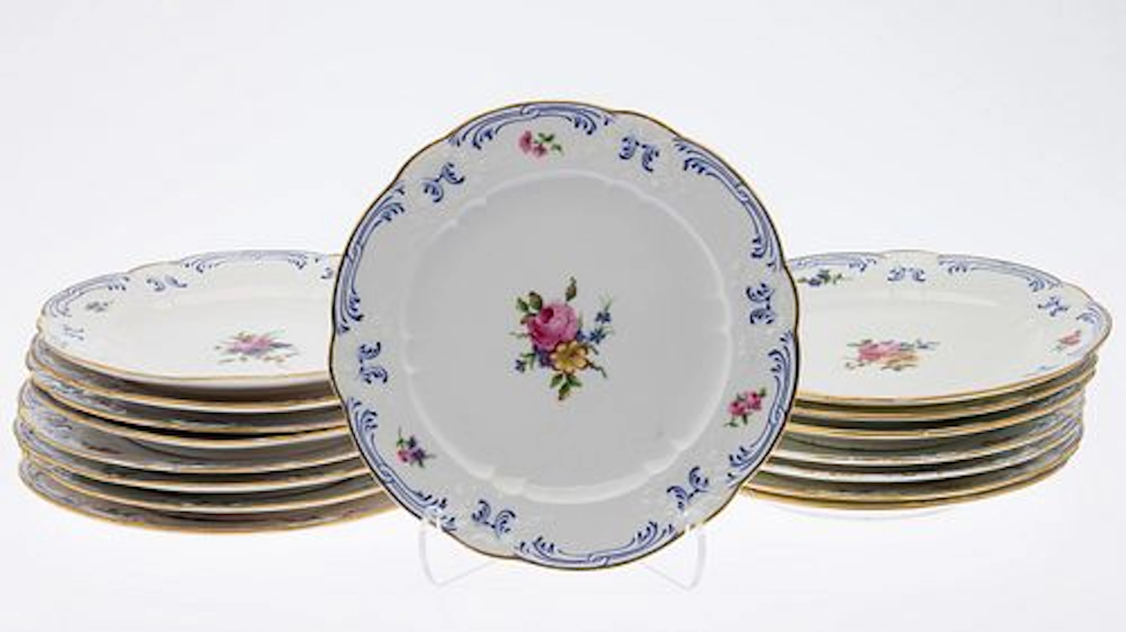 Set of 16 Sevres Floral Porcelain Plates