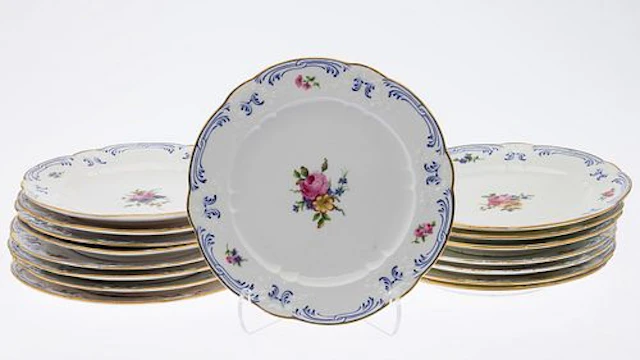 Set of 16 Sevres Floral Porcelain Plates