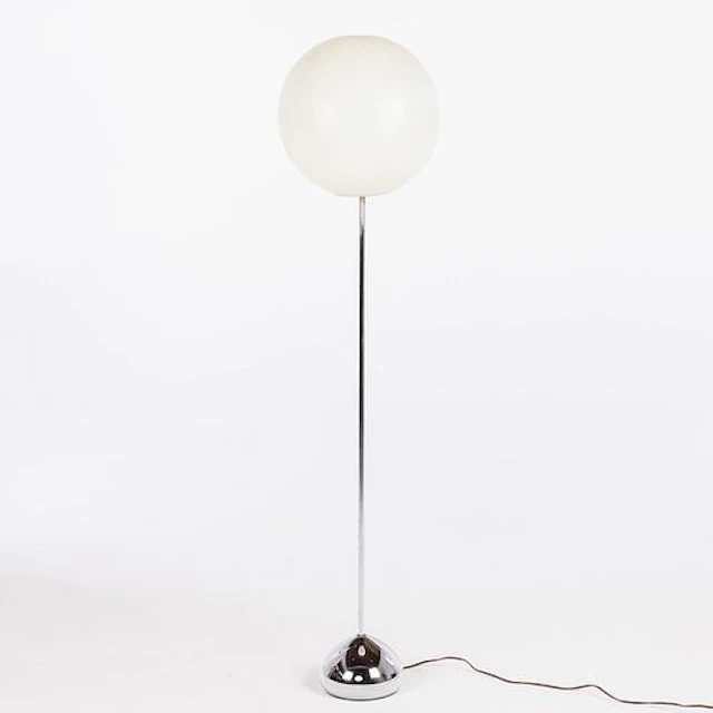 Vintage Chrome and White Globe Lollipop Floor Lamp