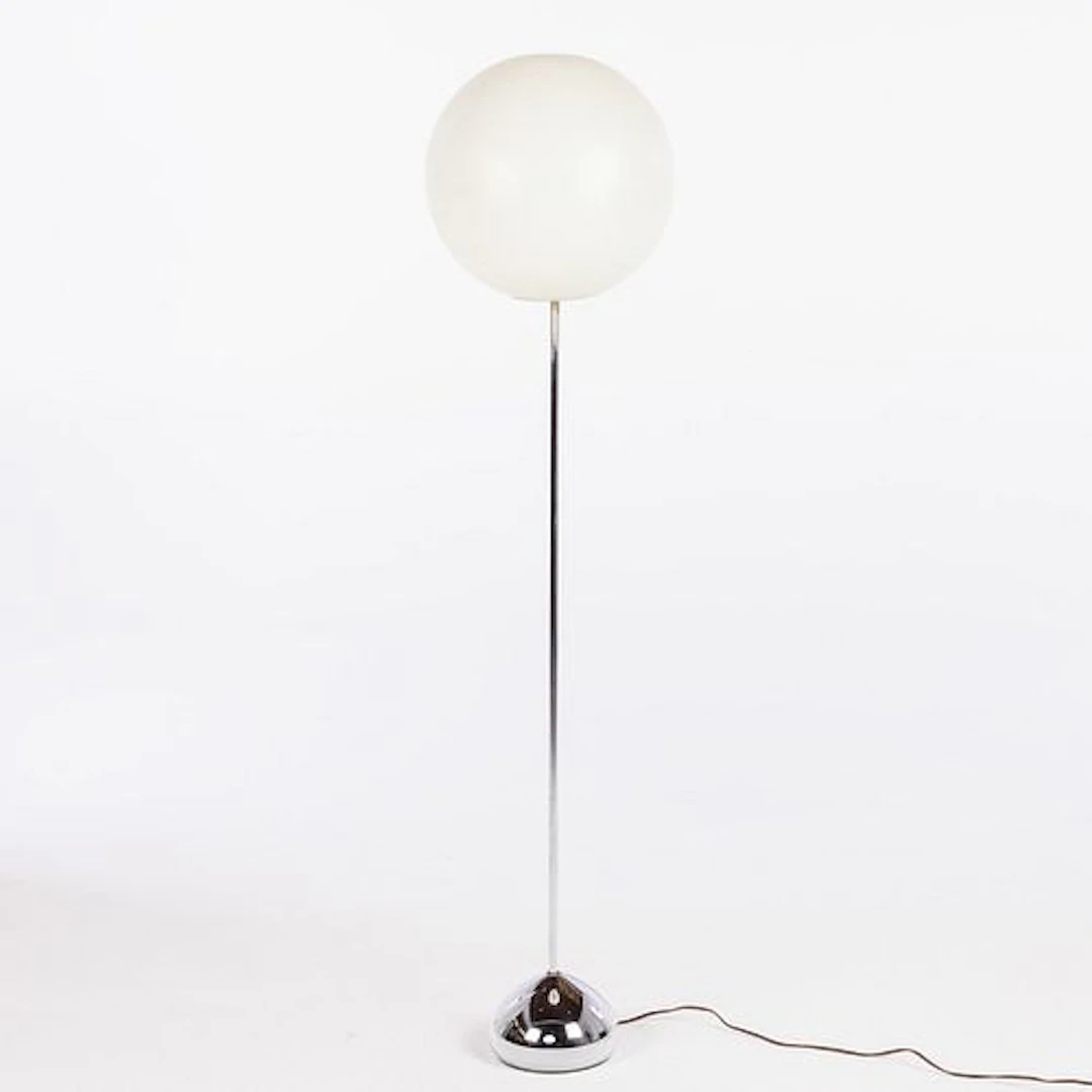 Vintage Chrome and White Globe Lollipop Floor Lamp
