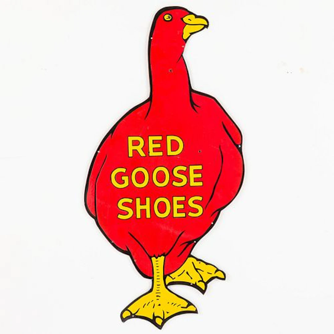 Vintage Red Goose Shoes Porcelain Sign, c. 1930