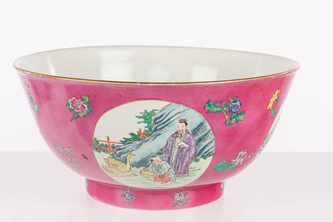 Large Chinese Famille Rose Punch Bowl, Modern