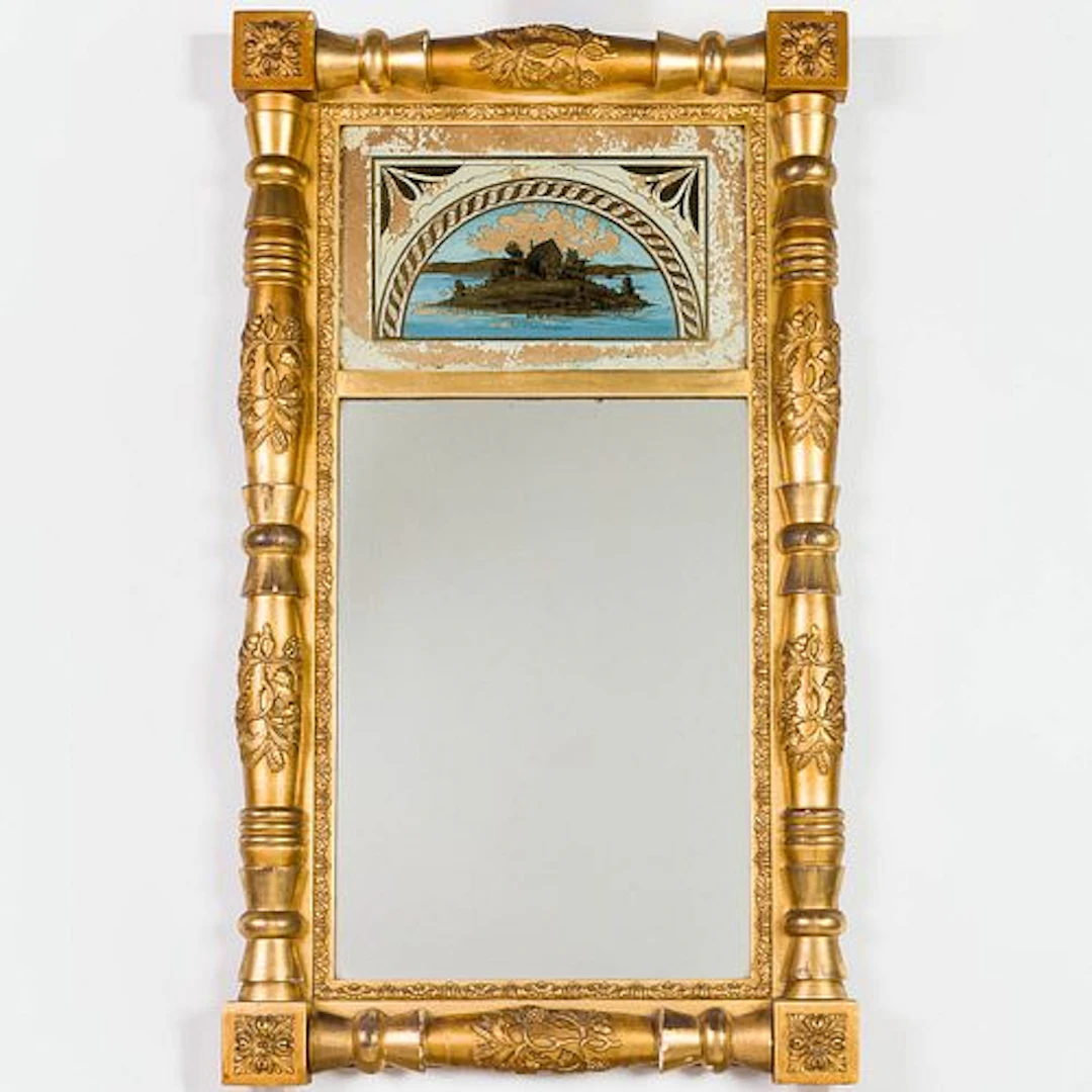American Giltwood Eglomise Mirror, 19th C