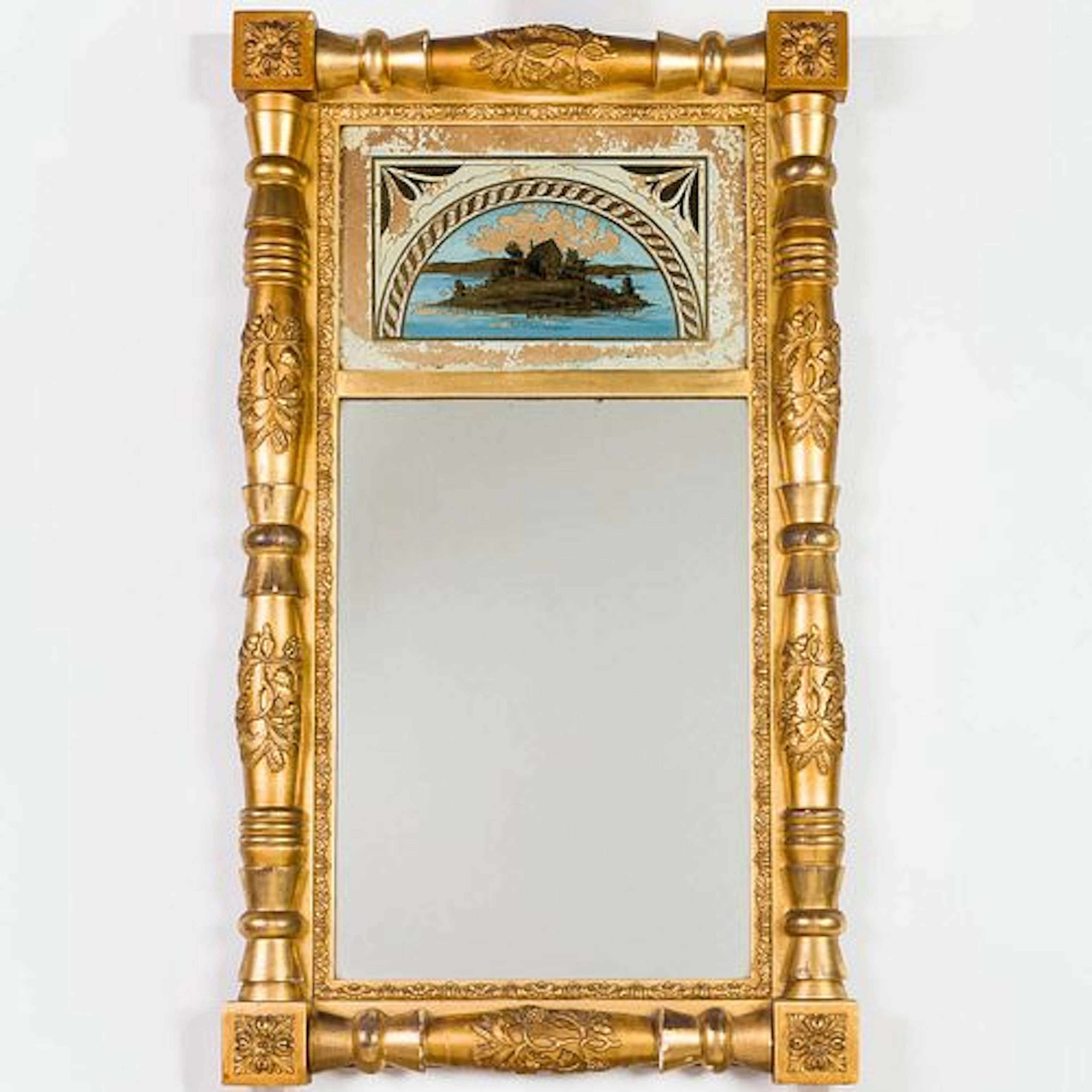 American Giltwood Eglomise Mirror, 19th C
