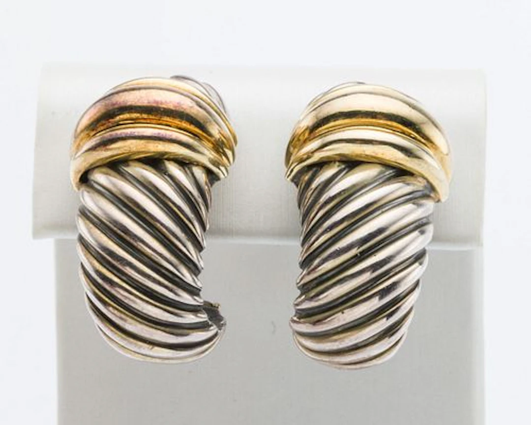 David Yurman Sterling & 14K Gold Cuff Earrings