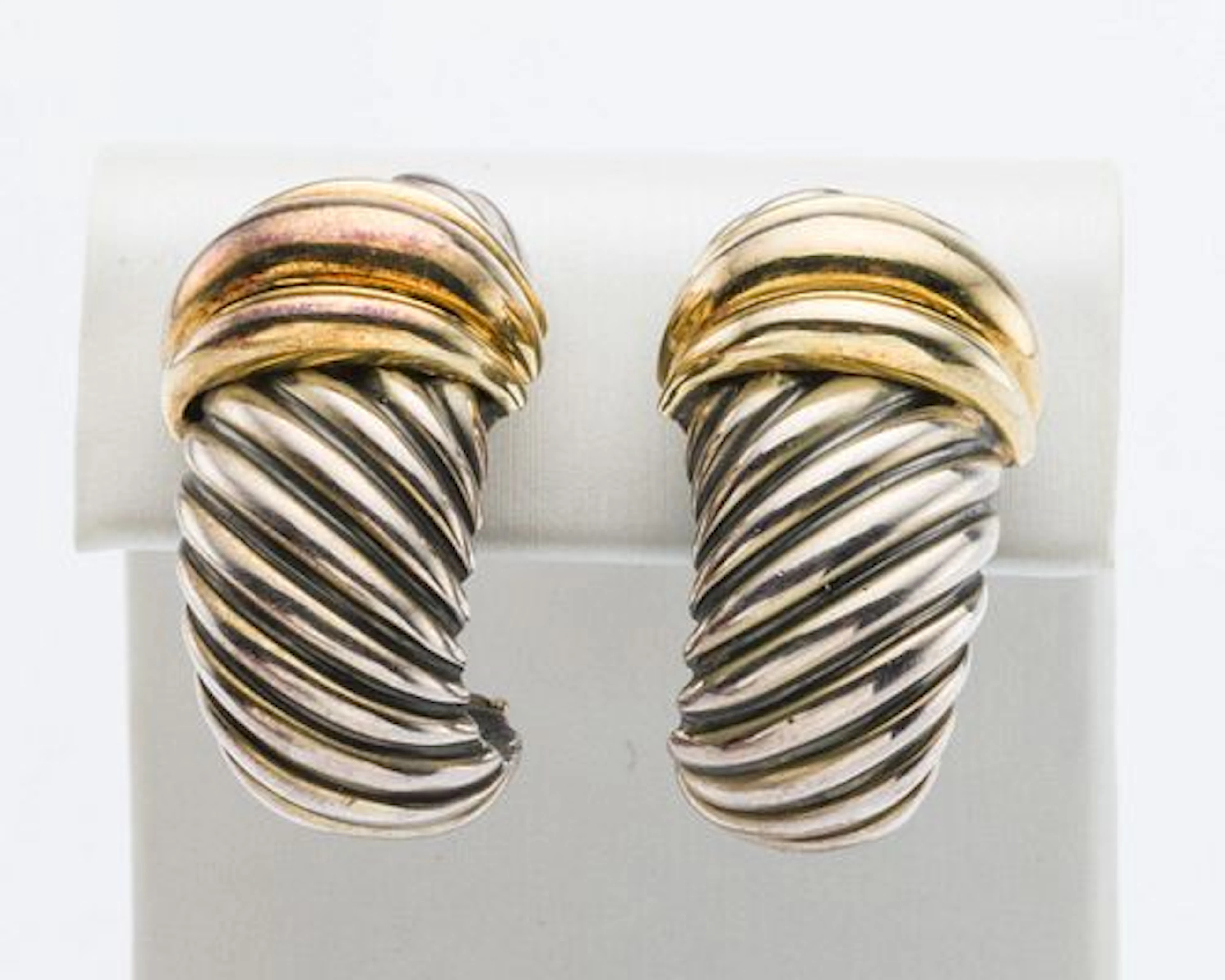 David Yurman Sterling & 14K Gold Cuff Earrings