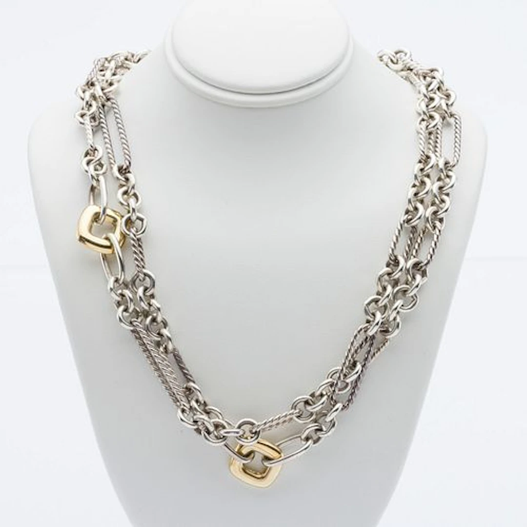 David Yurman Sterling & 18K Cable Chain Necklace