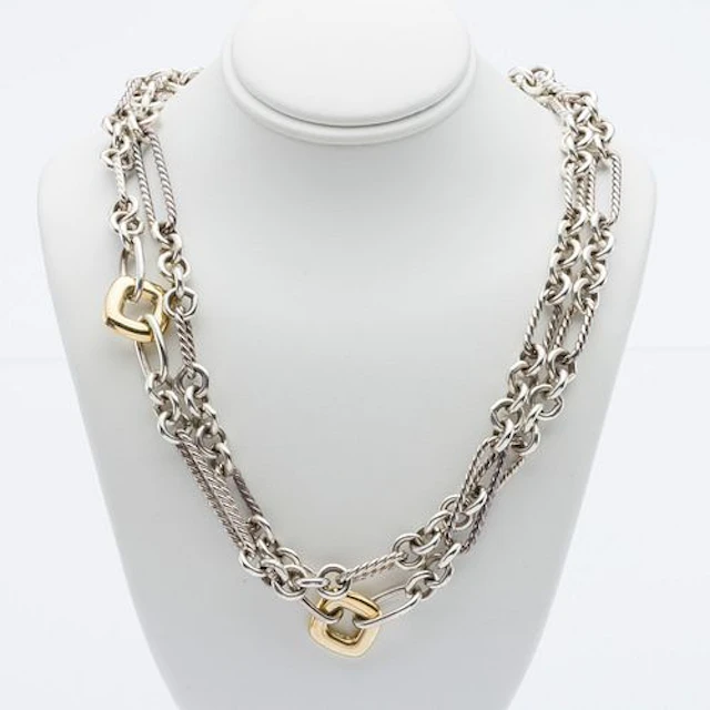 David Yurman Sterling & 18K Cable Chain Necklace