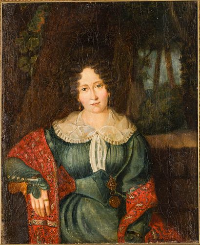 Austrian School, Portrait of Woman with Shawl 19th C