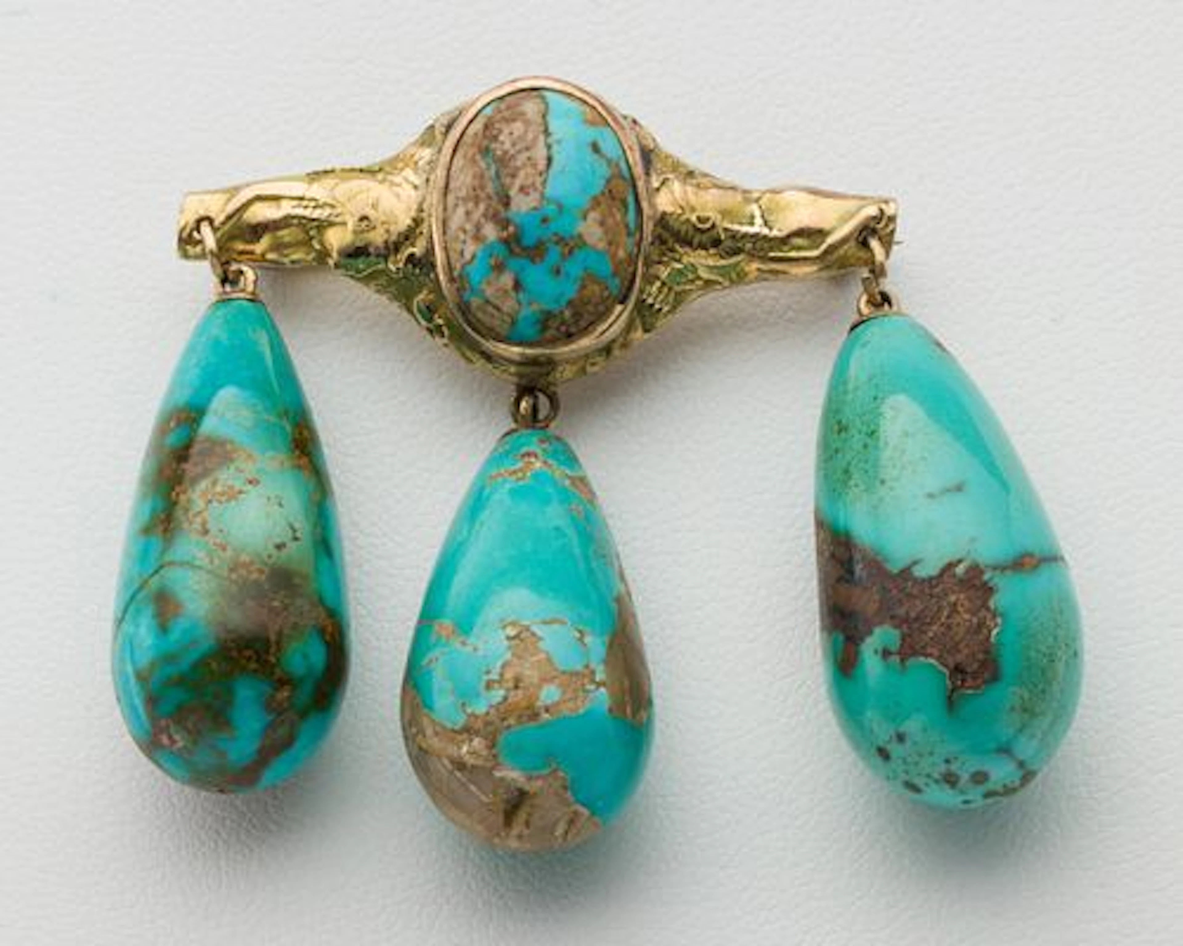 Egyptian Revival 14K Gold and Turquoise Pin