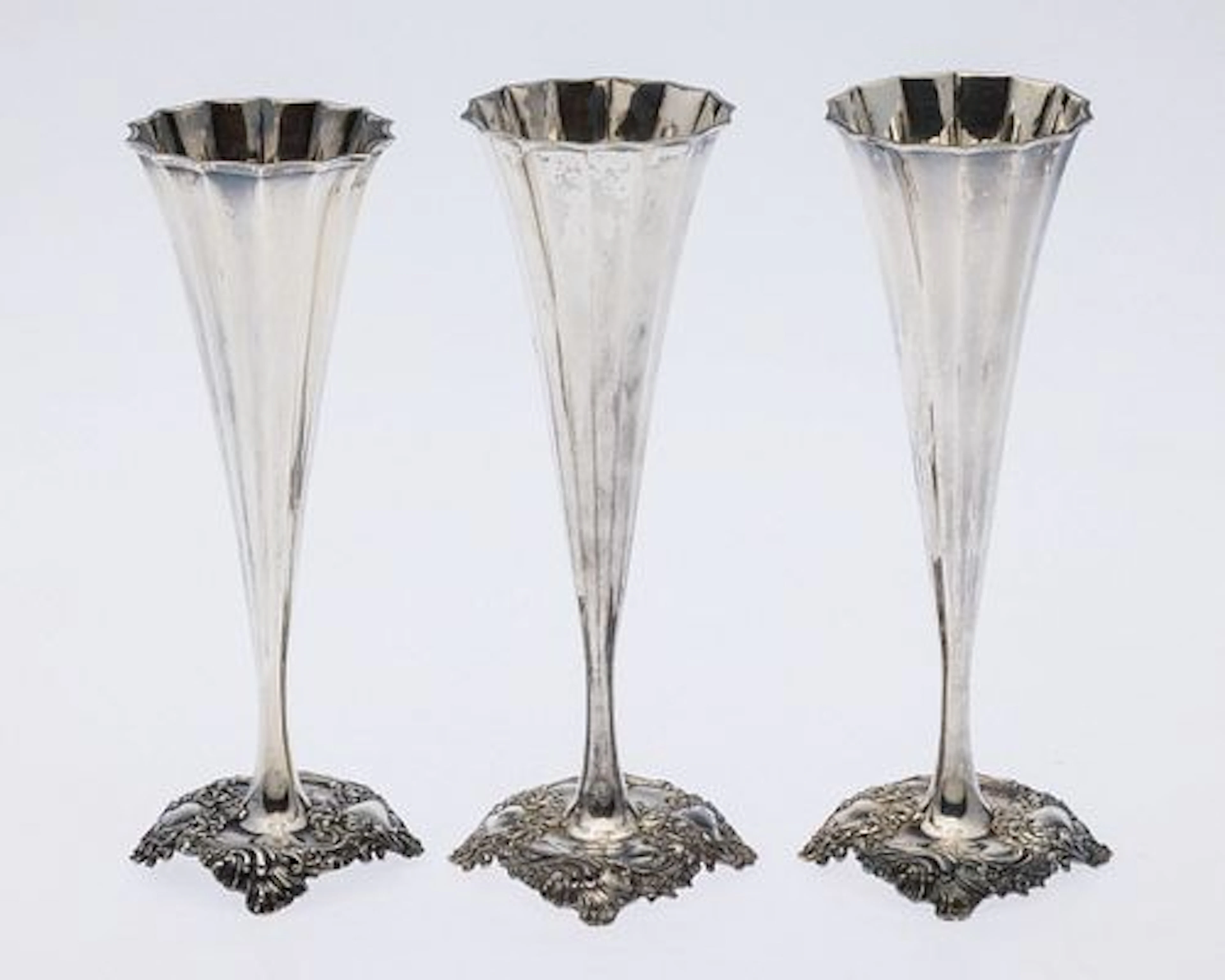 3 George Shiebler & Co. Sterling Champagne Flutes