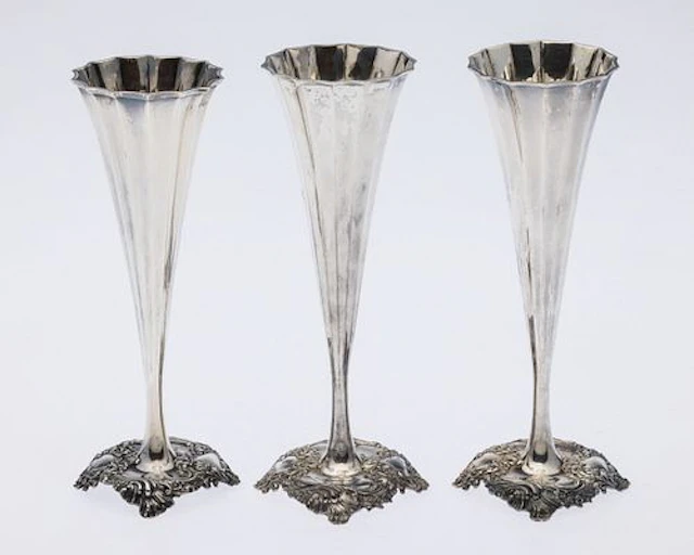 3 George Shiebler & Co. Sterling Champagne Flutes