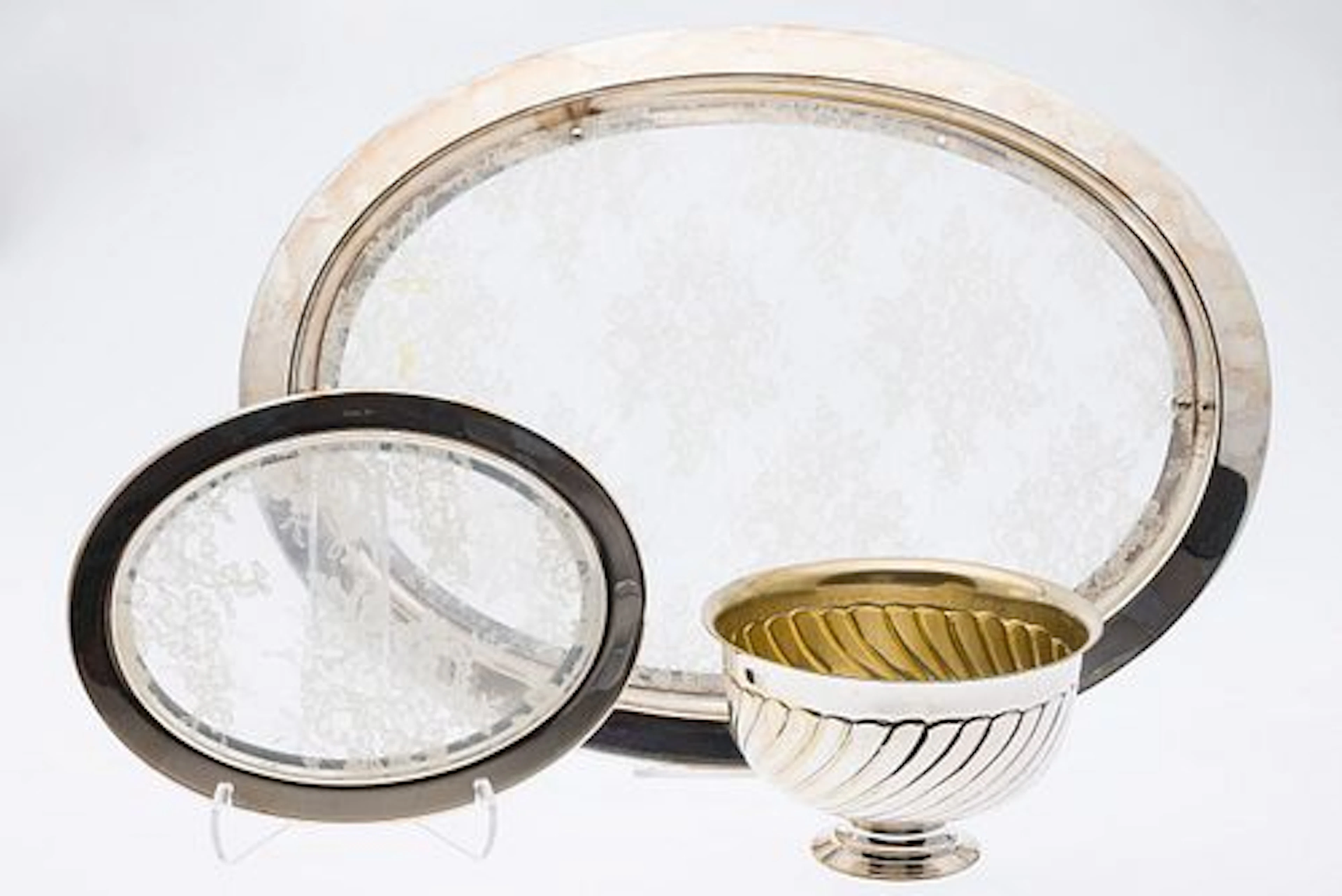 2 Christian Dior Oval Trays & Silverplate Dior Bowl