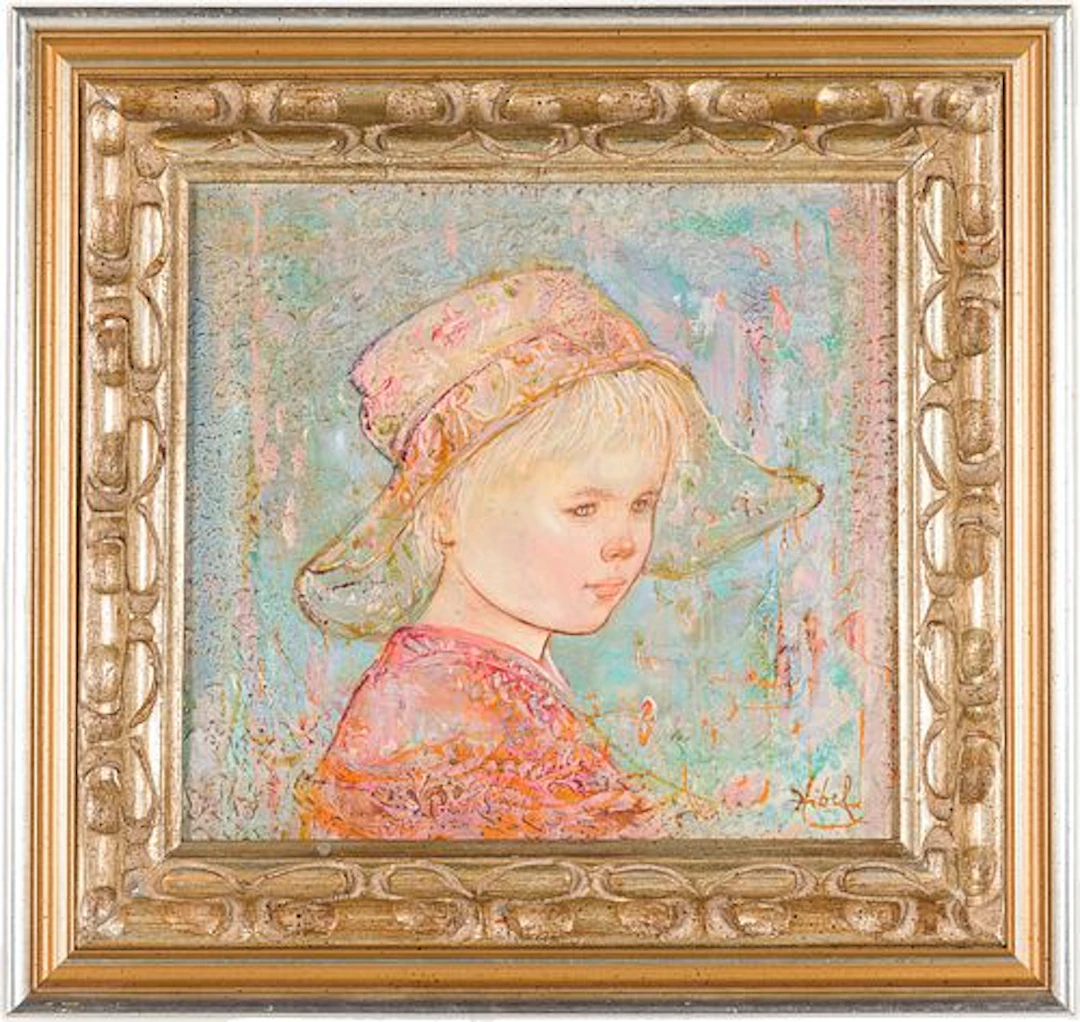 Edna Hibel (MA/FL, 1917-2014), Child in Hat, Oil