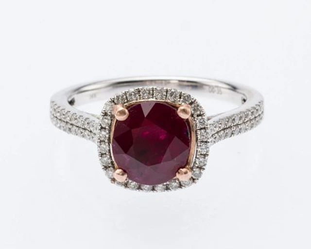 Natural Ruby and Diamond Ring 14K Ring, Size 6.75