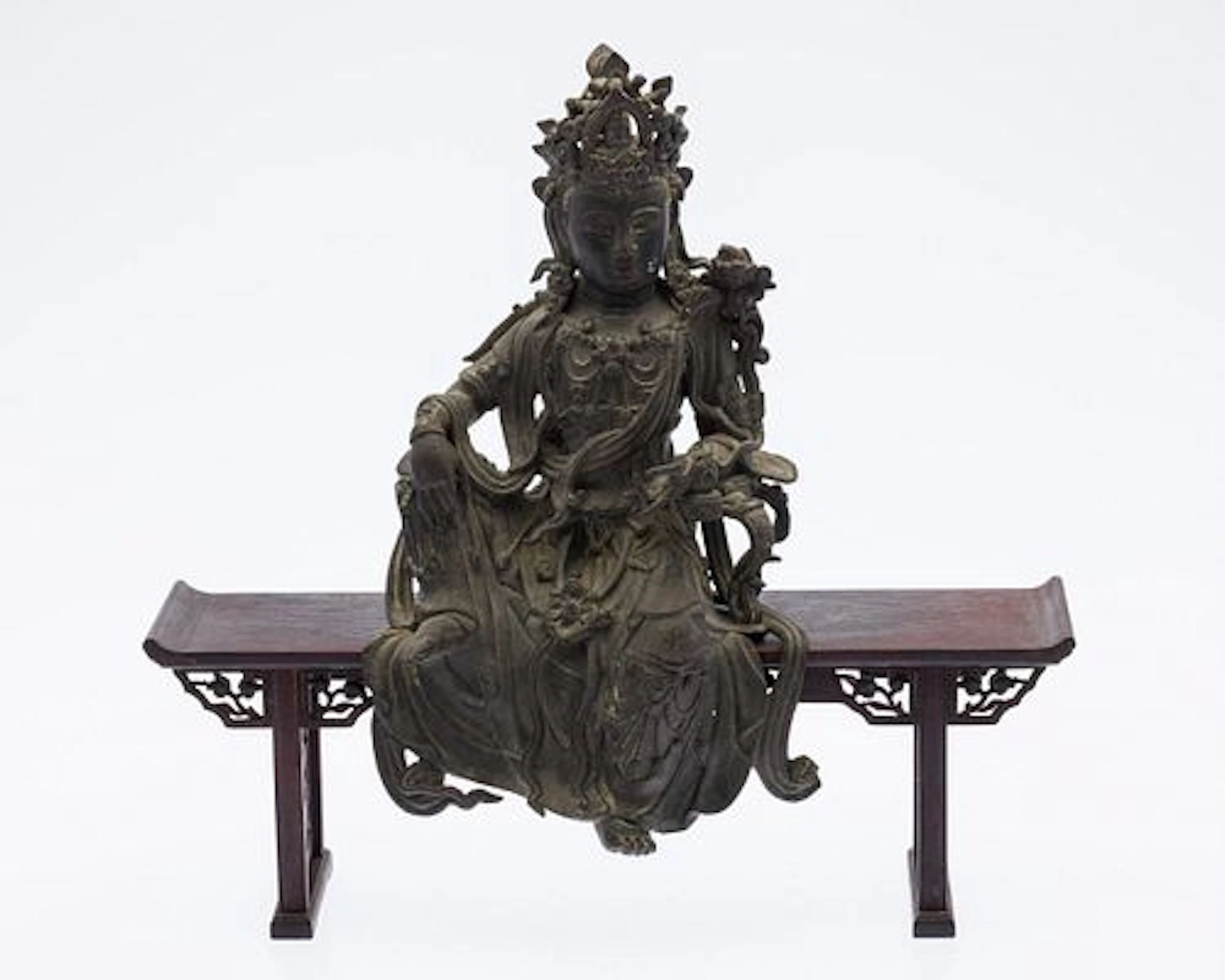 Chinese Metal Bodhisattva and Miniature Console