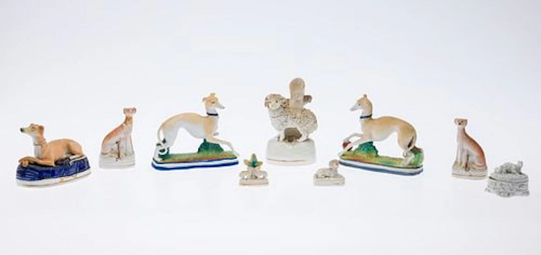 Group of 8 Staffordshire Animals and a Box, 19th C