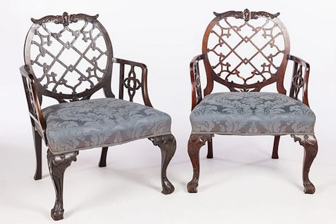 Pair of George III Style Open Armchairs, 20th C