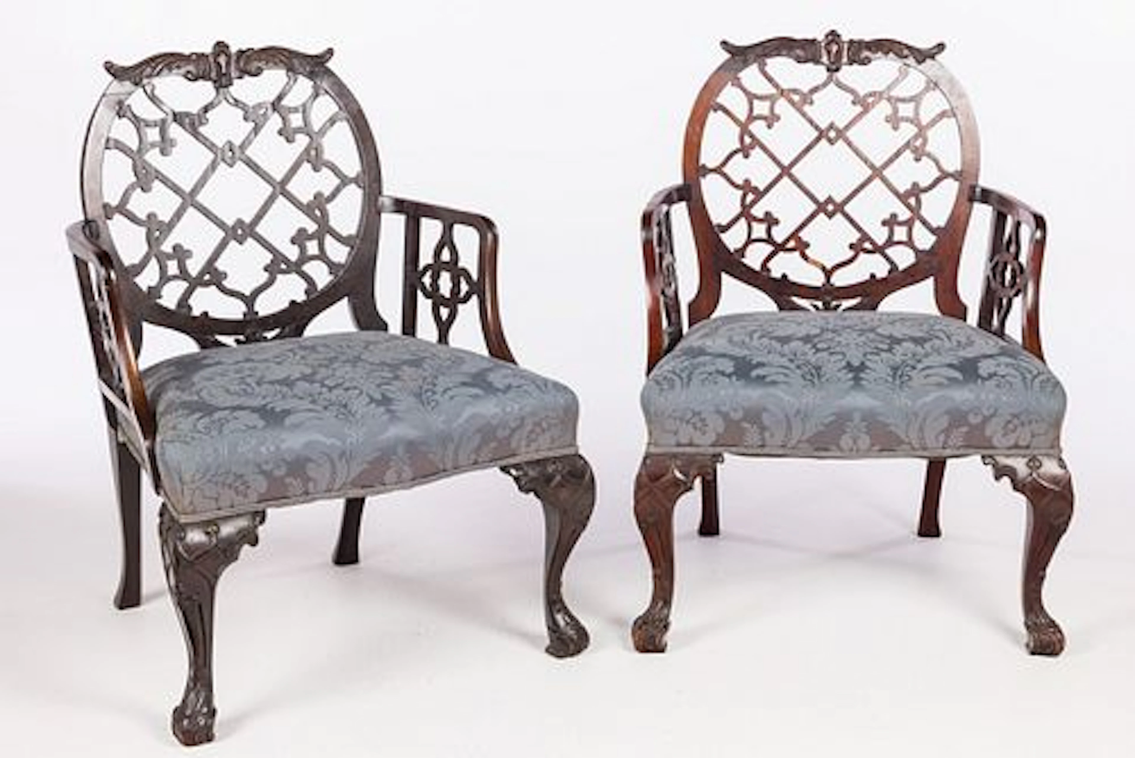 Pair of George III Style Open Armchairs, 20th C