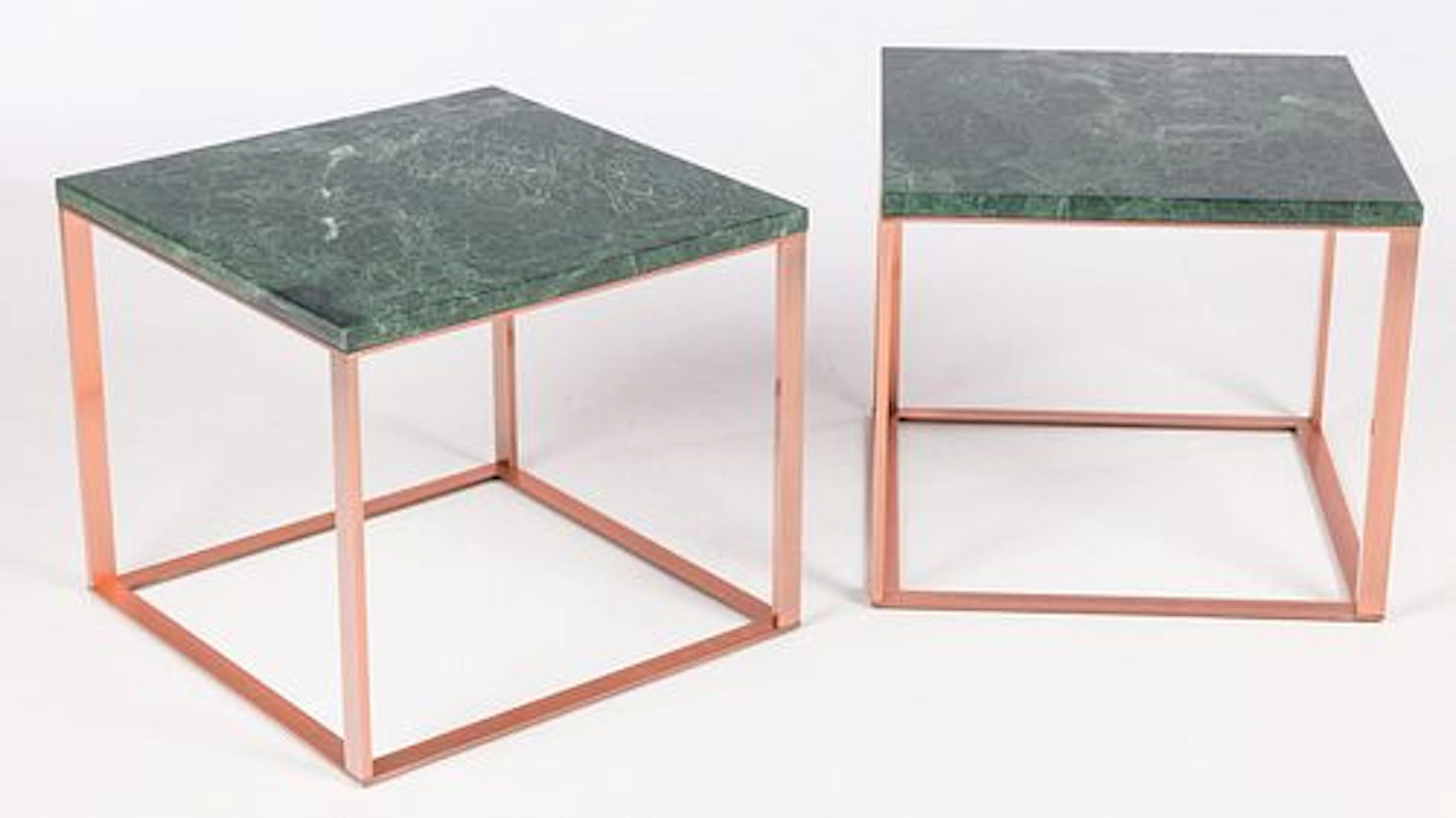 Two Maxalto Green Marble and Metal Side Tables