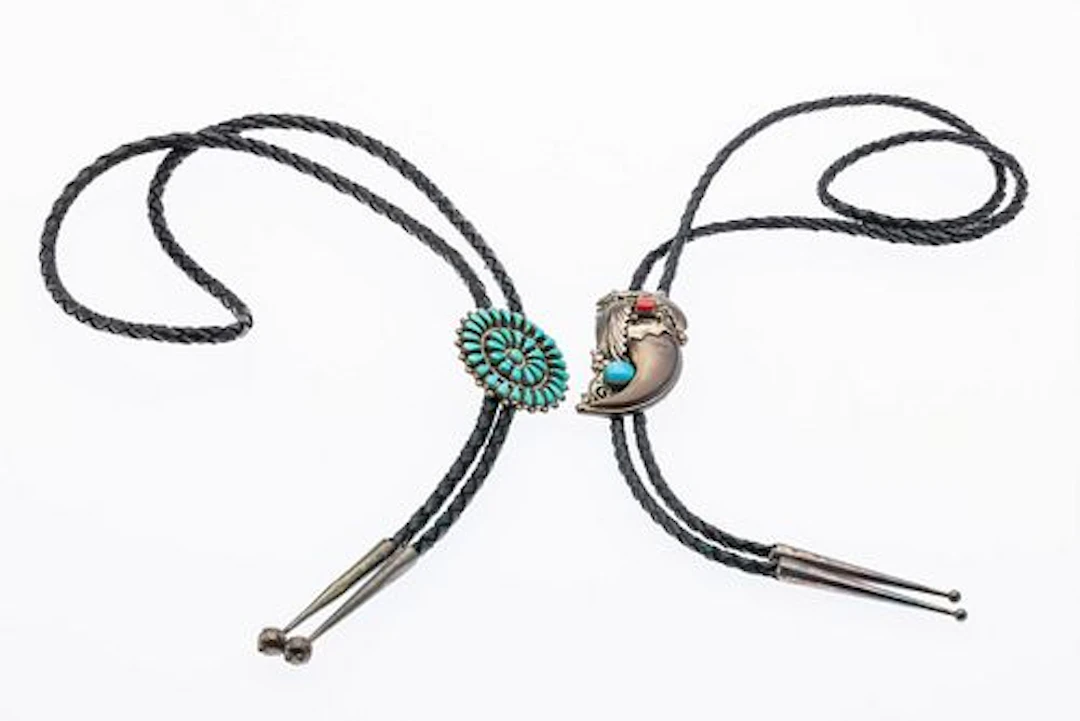 Two Native American Silver and Stone Bolos