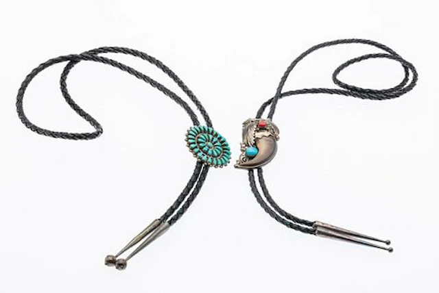 Two Native American Silver and Stone Bolos