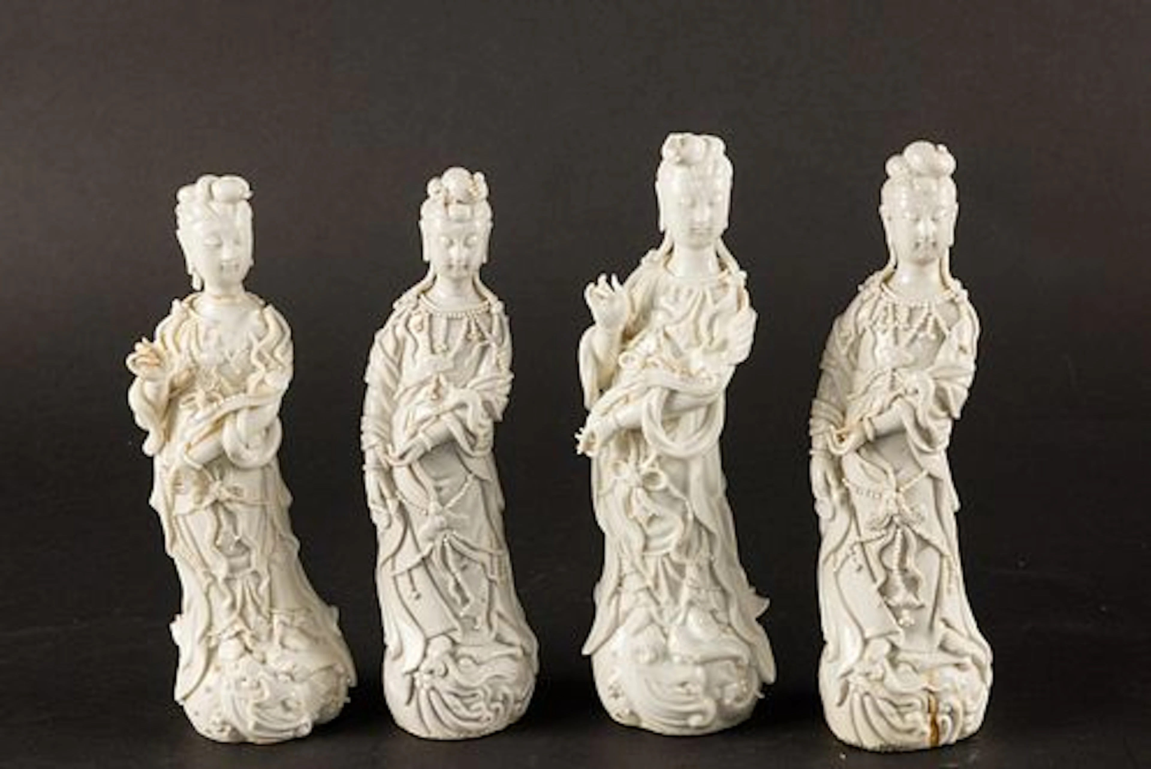 4 Chinese Blanc de Chine Guanyin Porcelain Figures