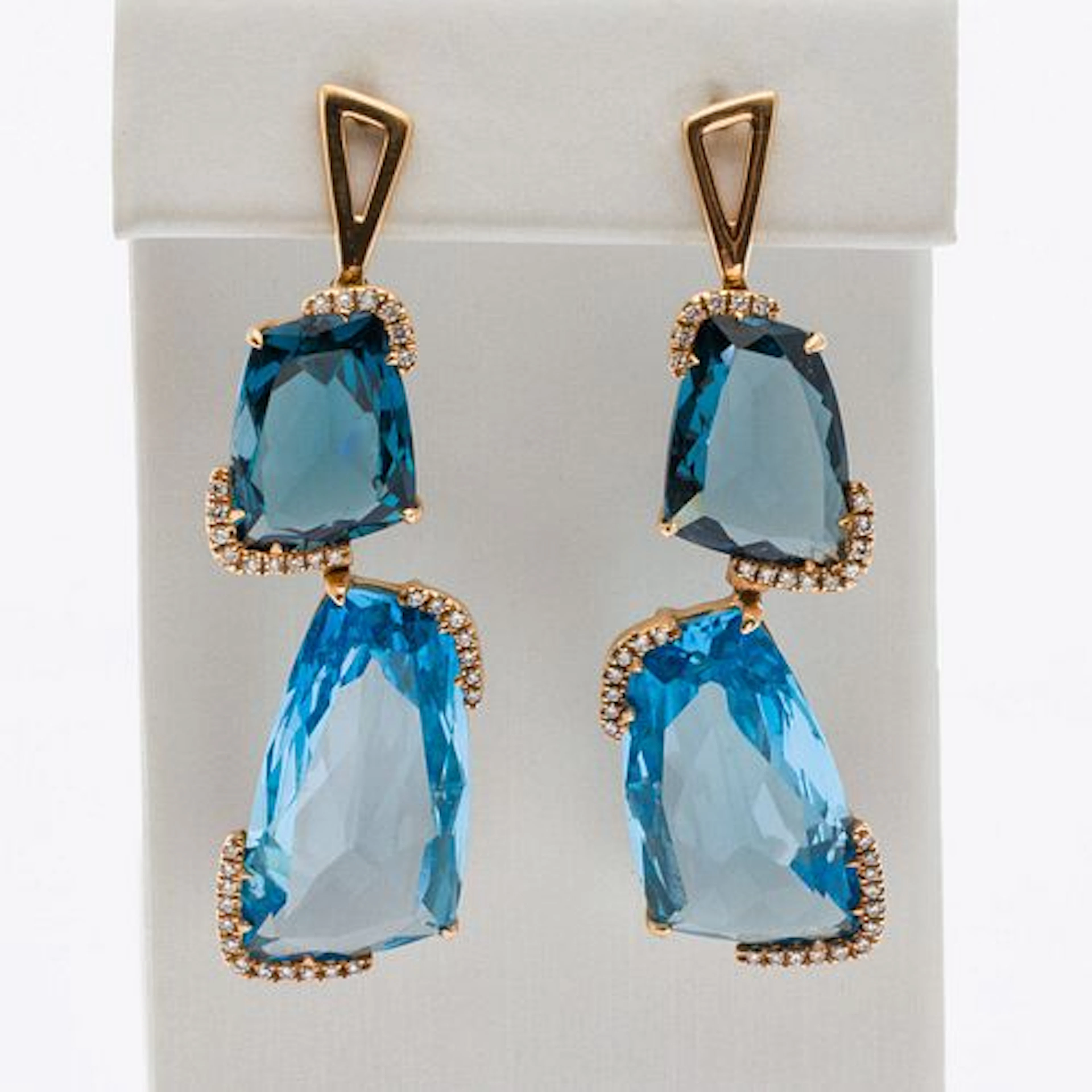 18K Gold, London Blue Topaz, and Diamond Earrings