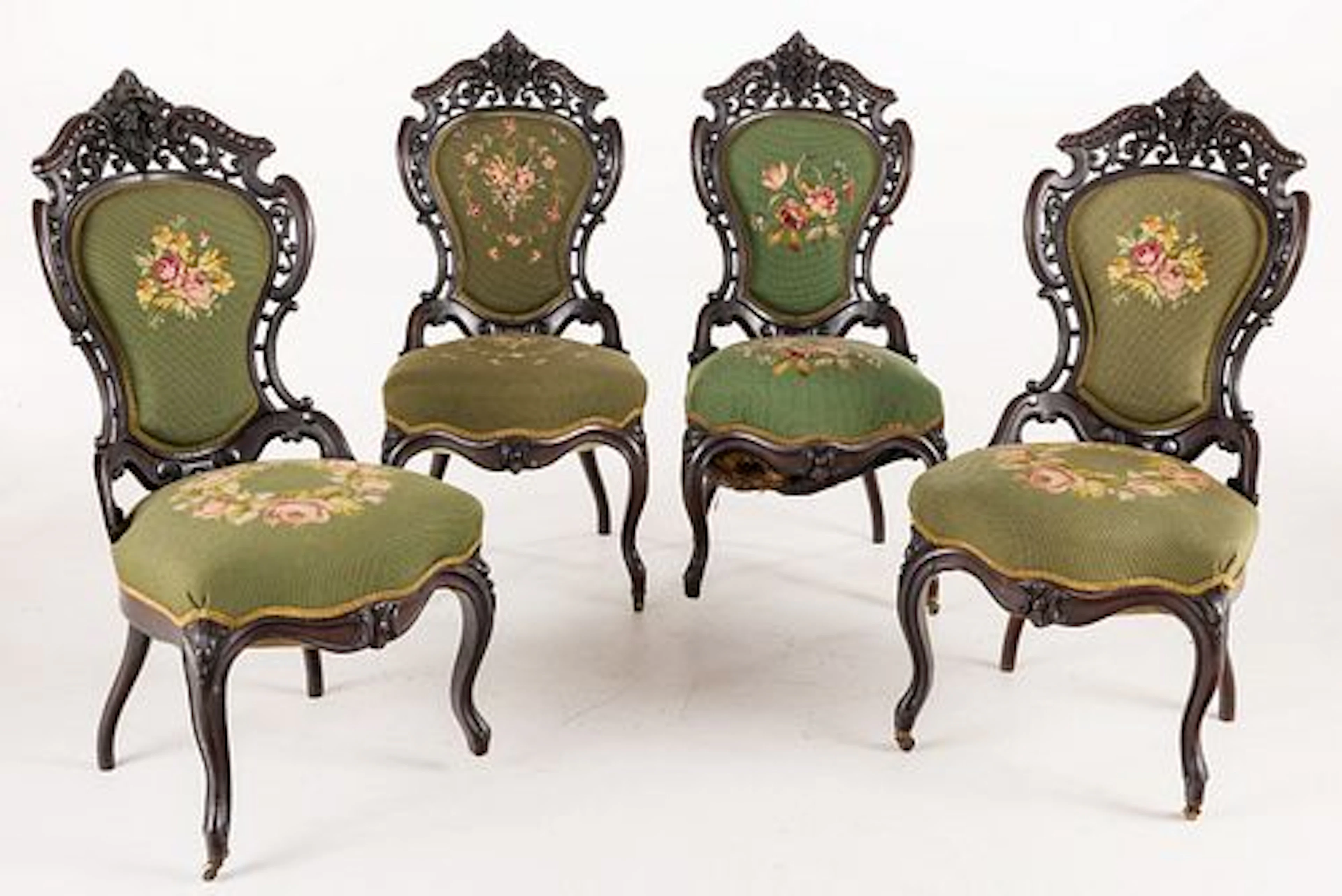4 Rococo Revival Side Chairs Probably Belter, 19th C
