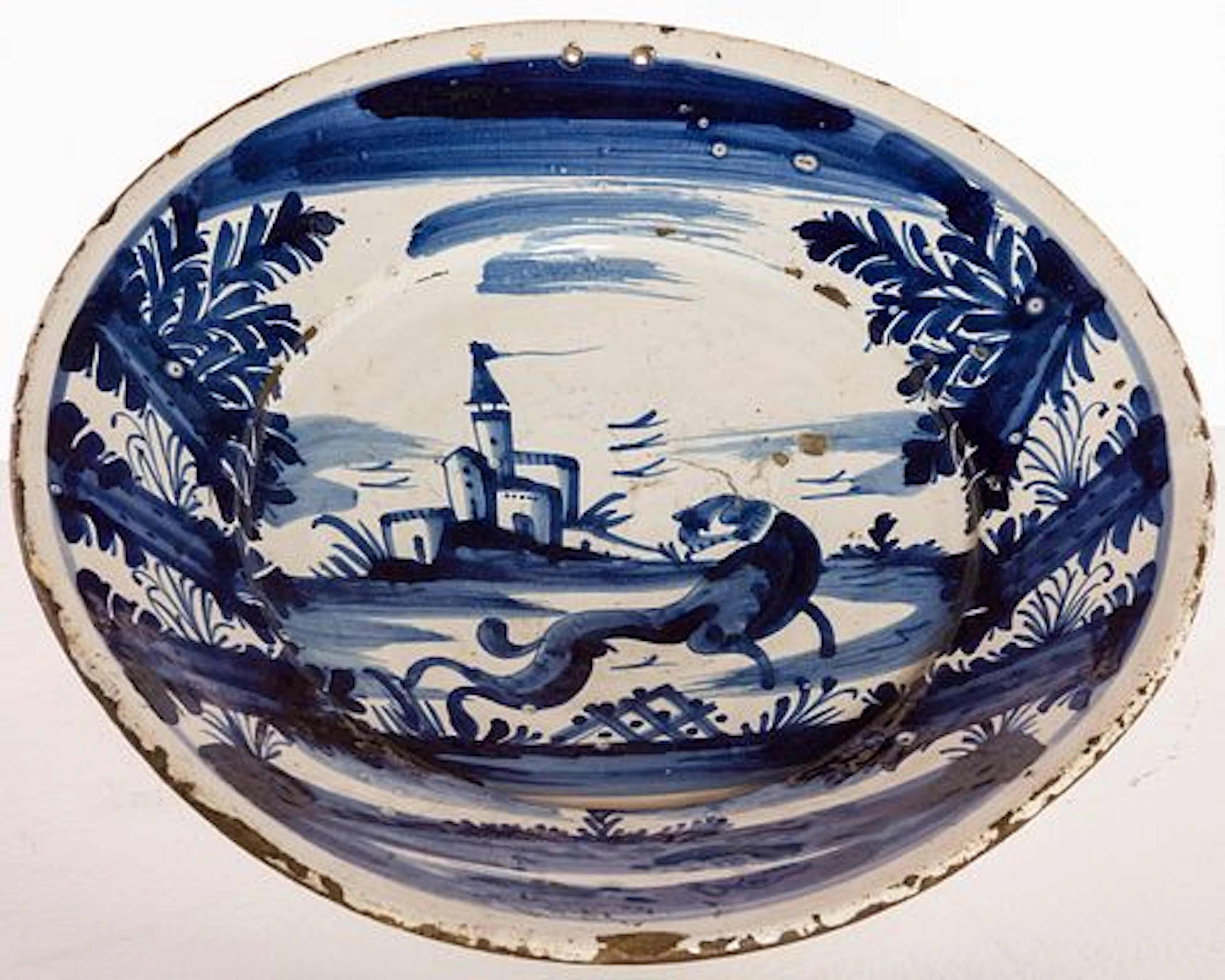 Spanish Majolica Blue & White Charger, 18th C