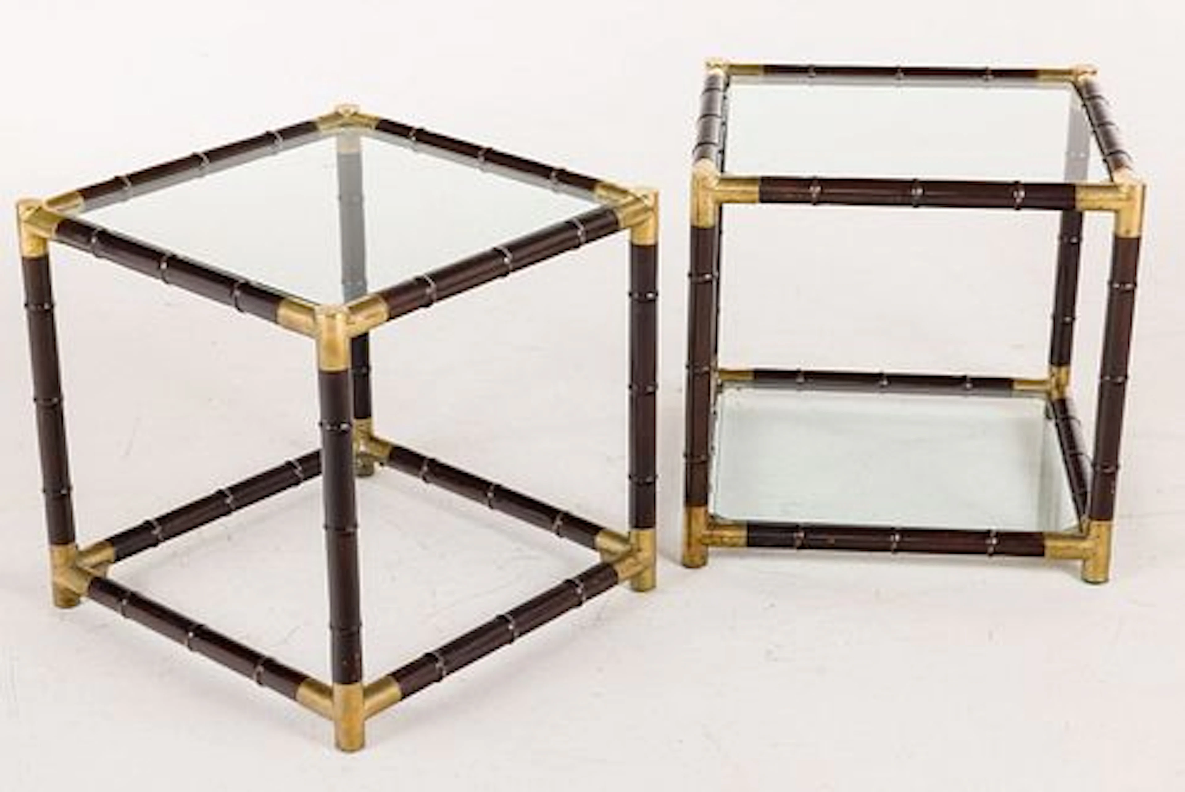 Pair of Faux Bamboo and Brass Side Tables