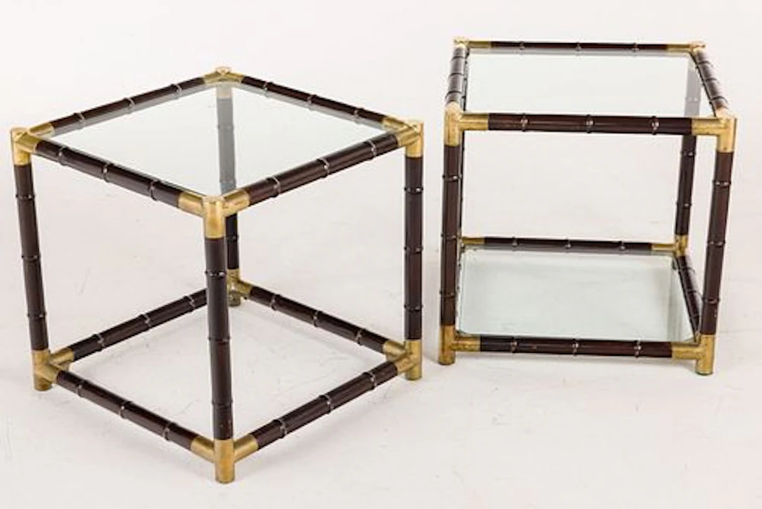 Pair of Faux Bamboo and Brass Side Tables