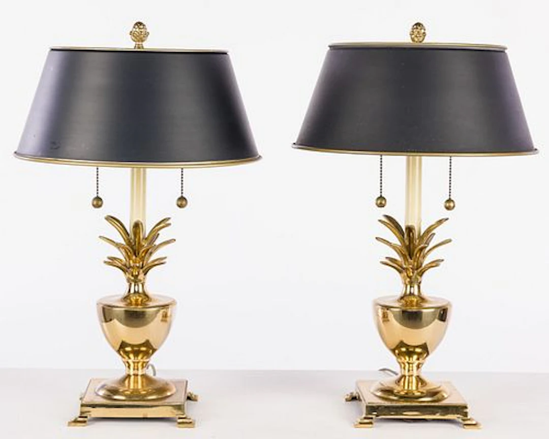 Pair Underwriters Laboratories Brass Pineapple Lamps