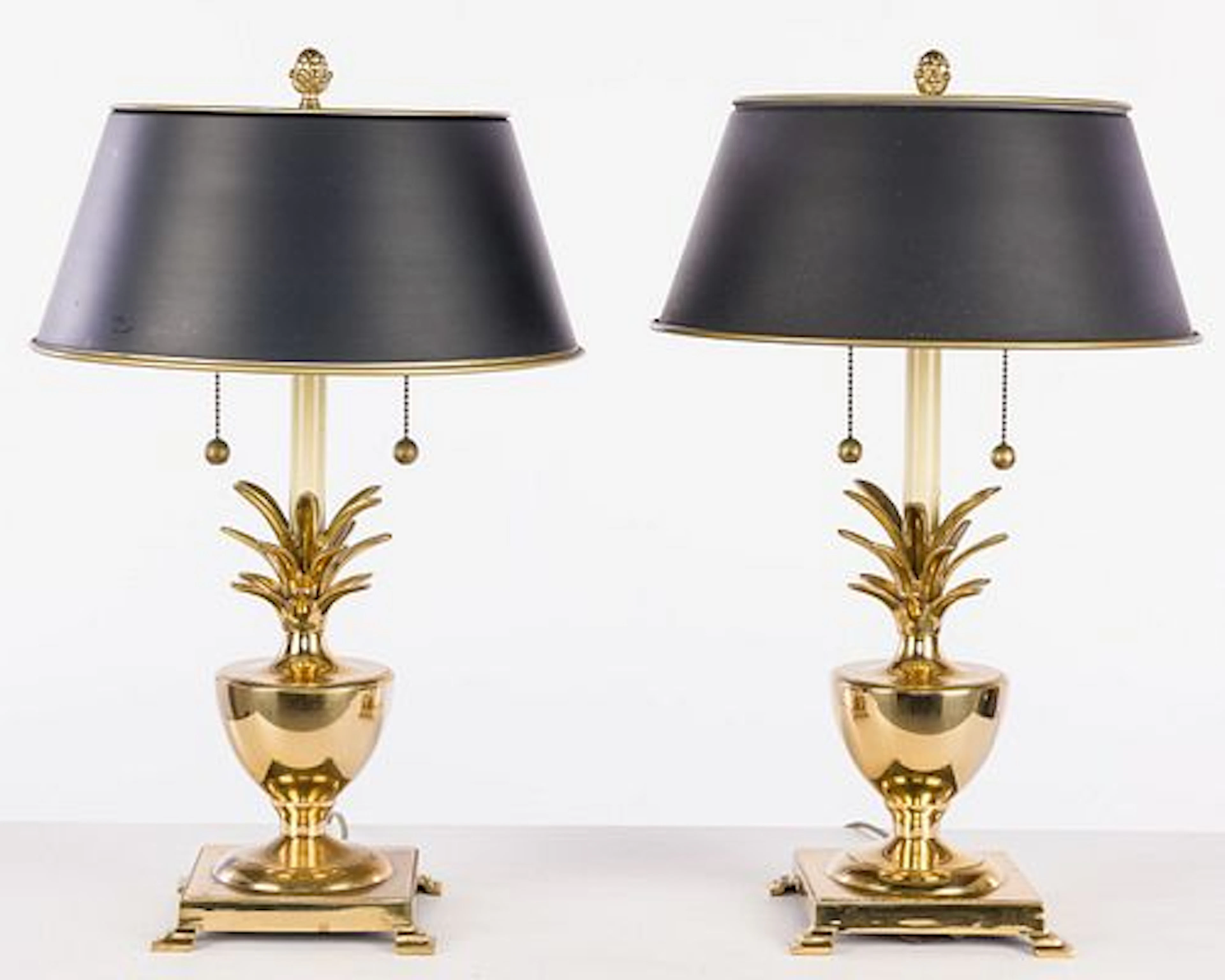 Pair Underwriters Laboratories Brass Pineapple Lamps