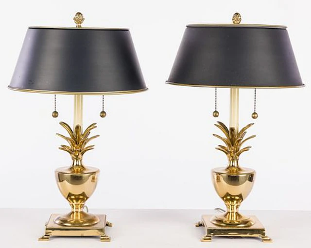Pair Underwriters Laboratories Brass Pineapple Lamps