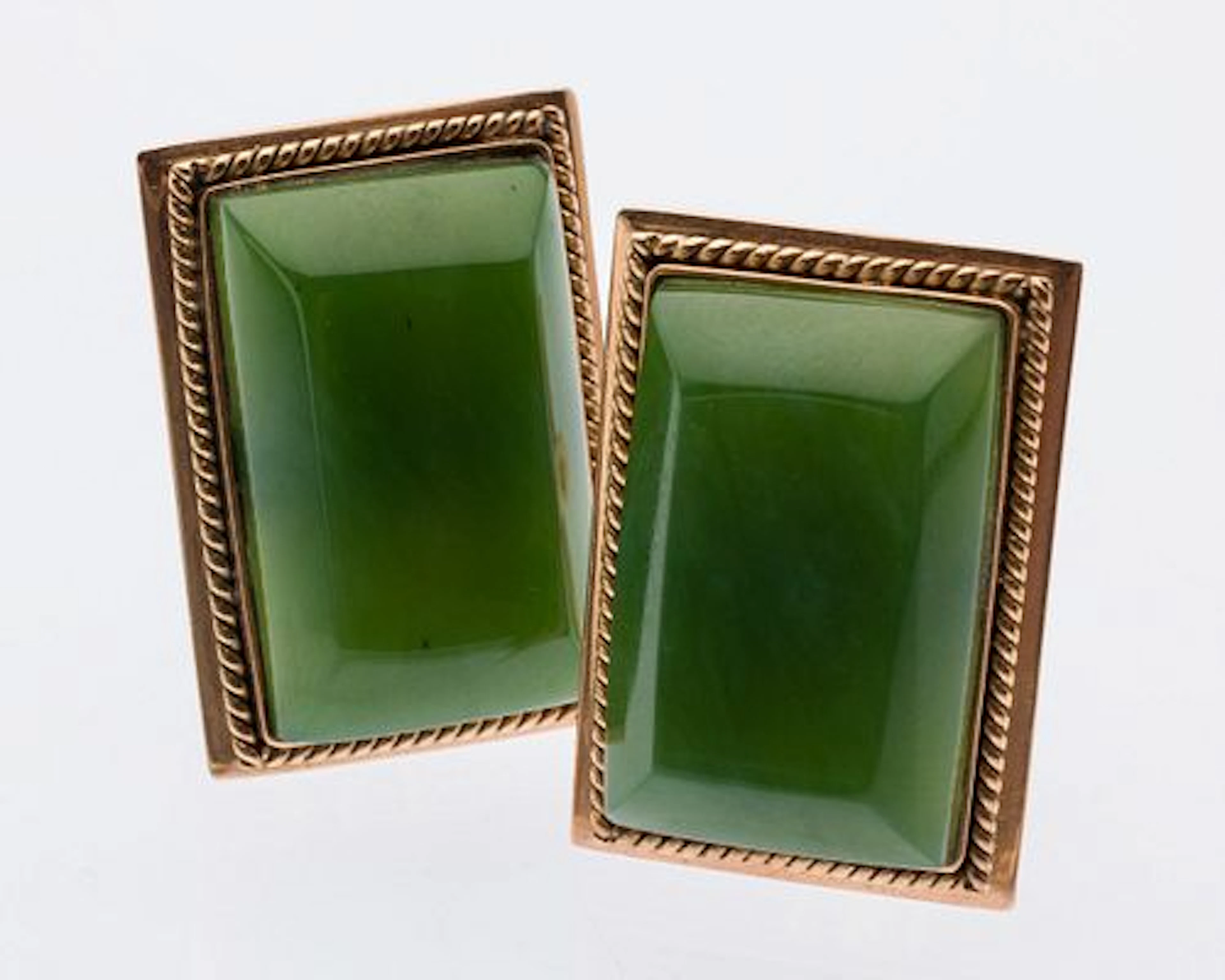 Pair of 18K Gold and Jade Cufflinks
