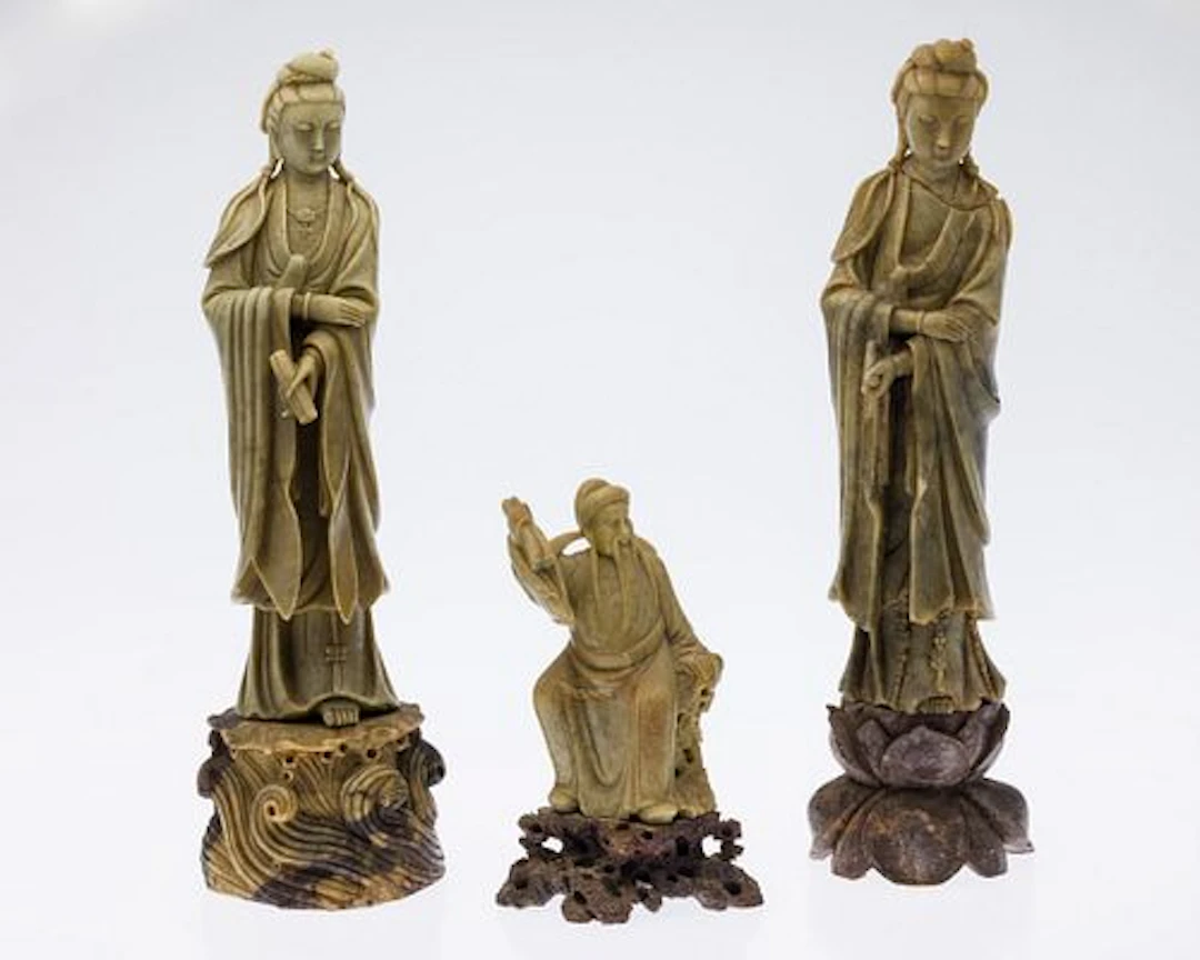 Pr Chinese Carved Hardstone Figures & Seated Figure