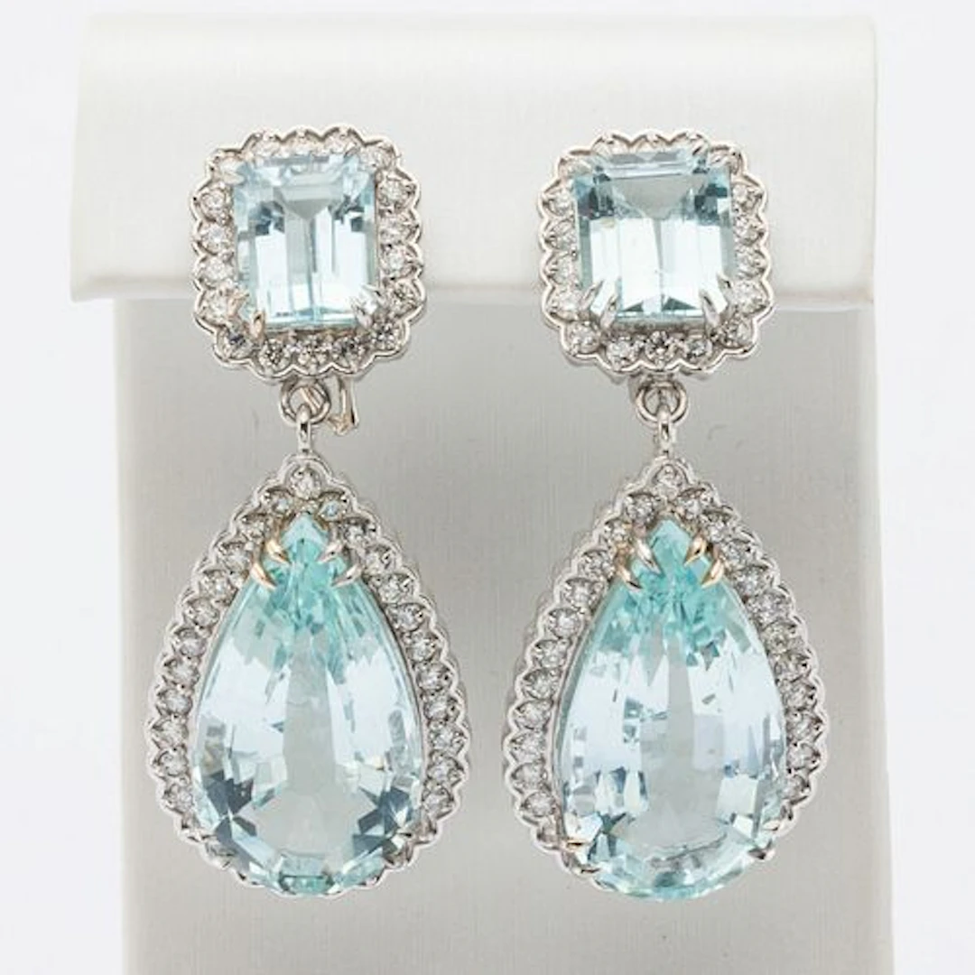 Aquamarine, Diamond and Platinum Earrings
