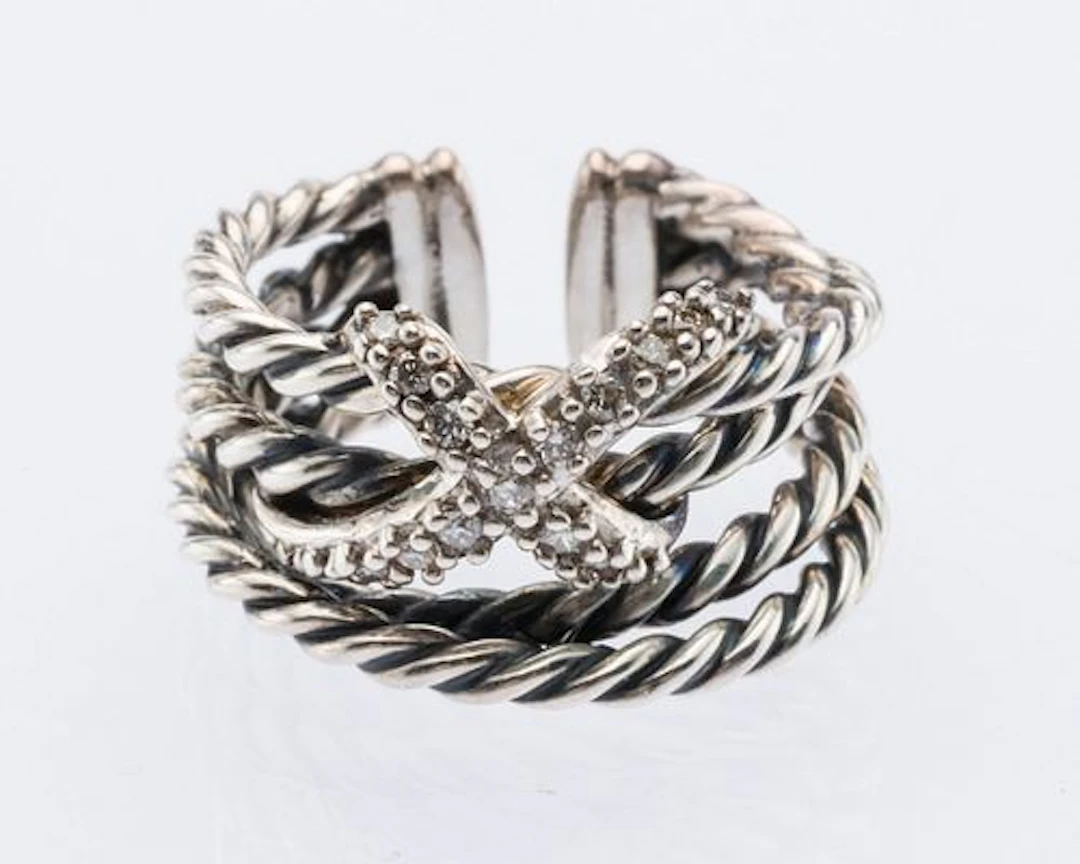 David Yurman Sterling & Diamond Cross Ring, Sz 5.75