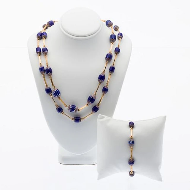 Trade Bead and 18K Necklace and Matching Bracelet