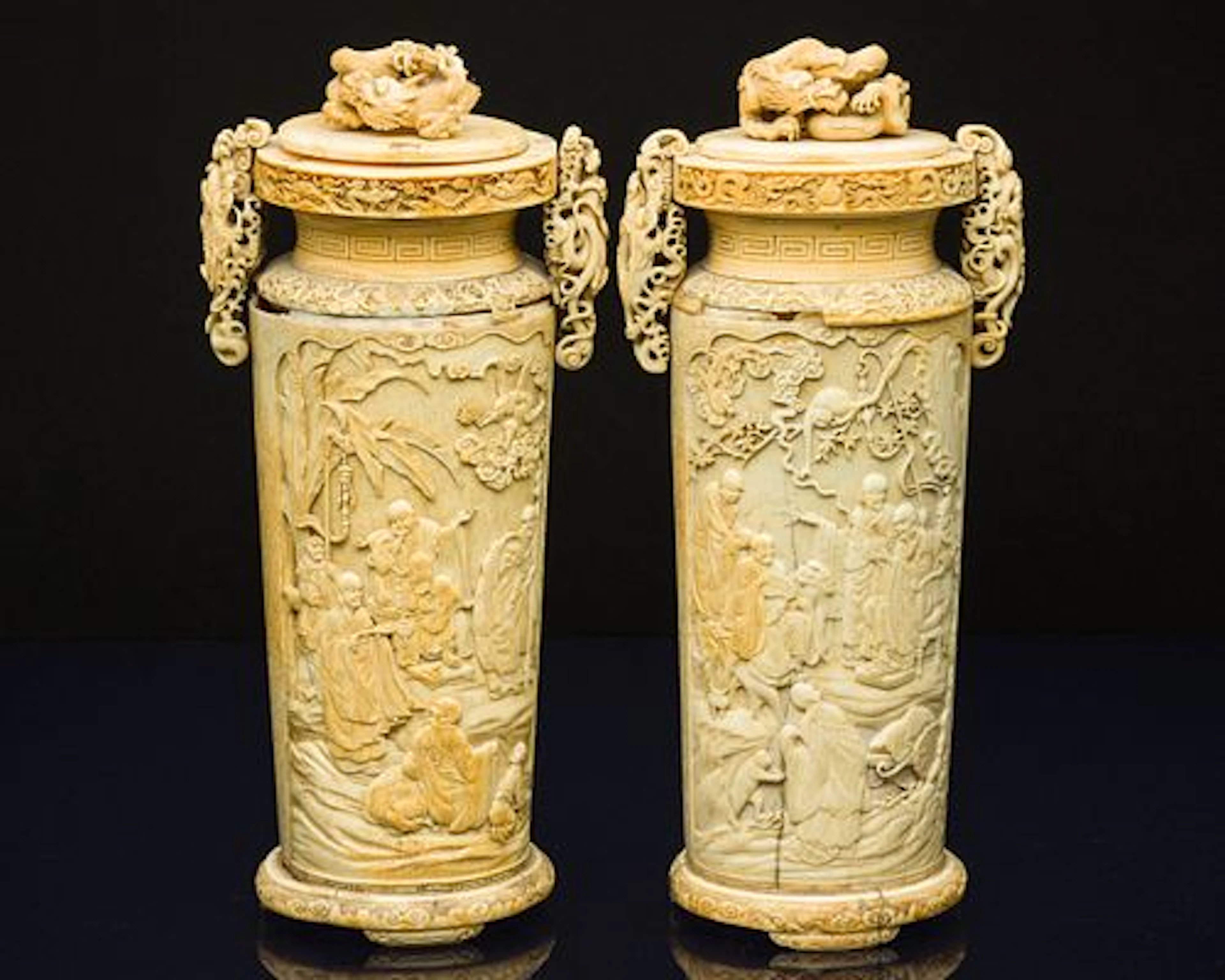 Pair of Chinese Carved Ivory Urns, 19th Century